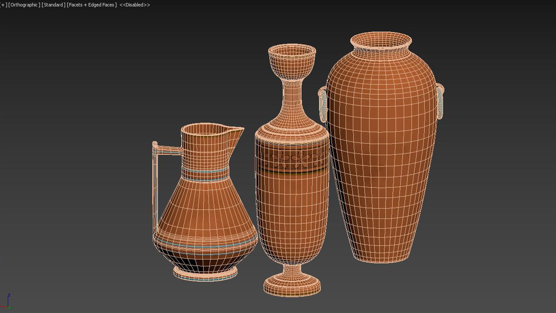 Set of 3 Etruscan Style Decorative Vases 3D model_4