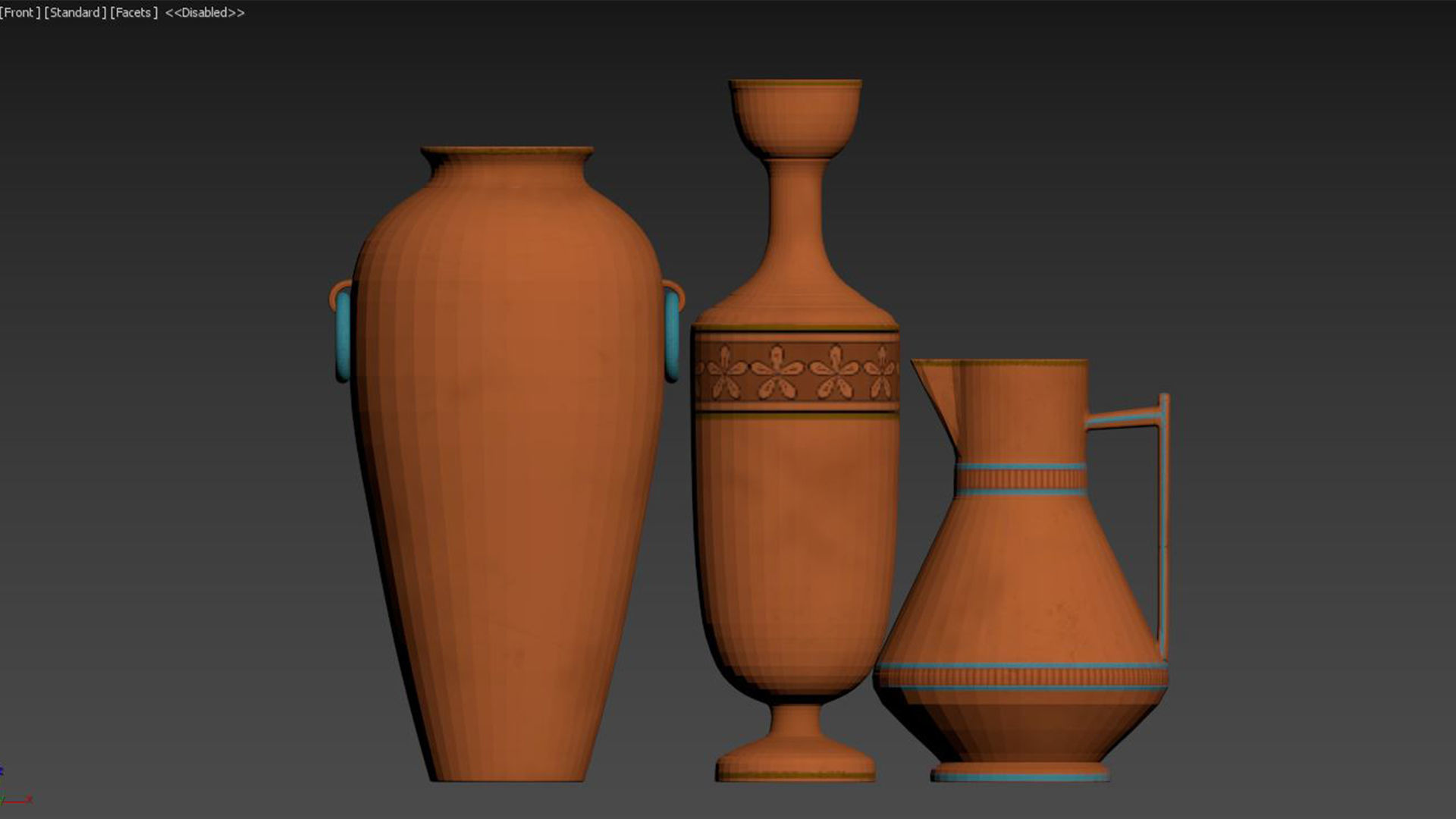 Set of 3 Etruscan Style Decorative Vases 3D model_2