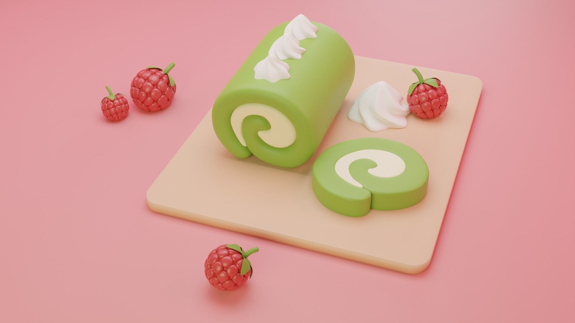 Roll Cake Low-poly 3D model_3