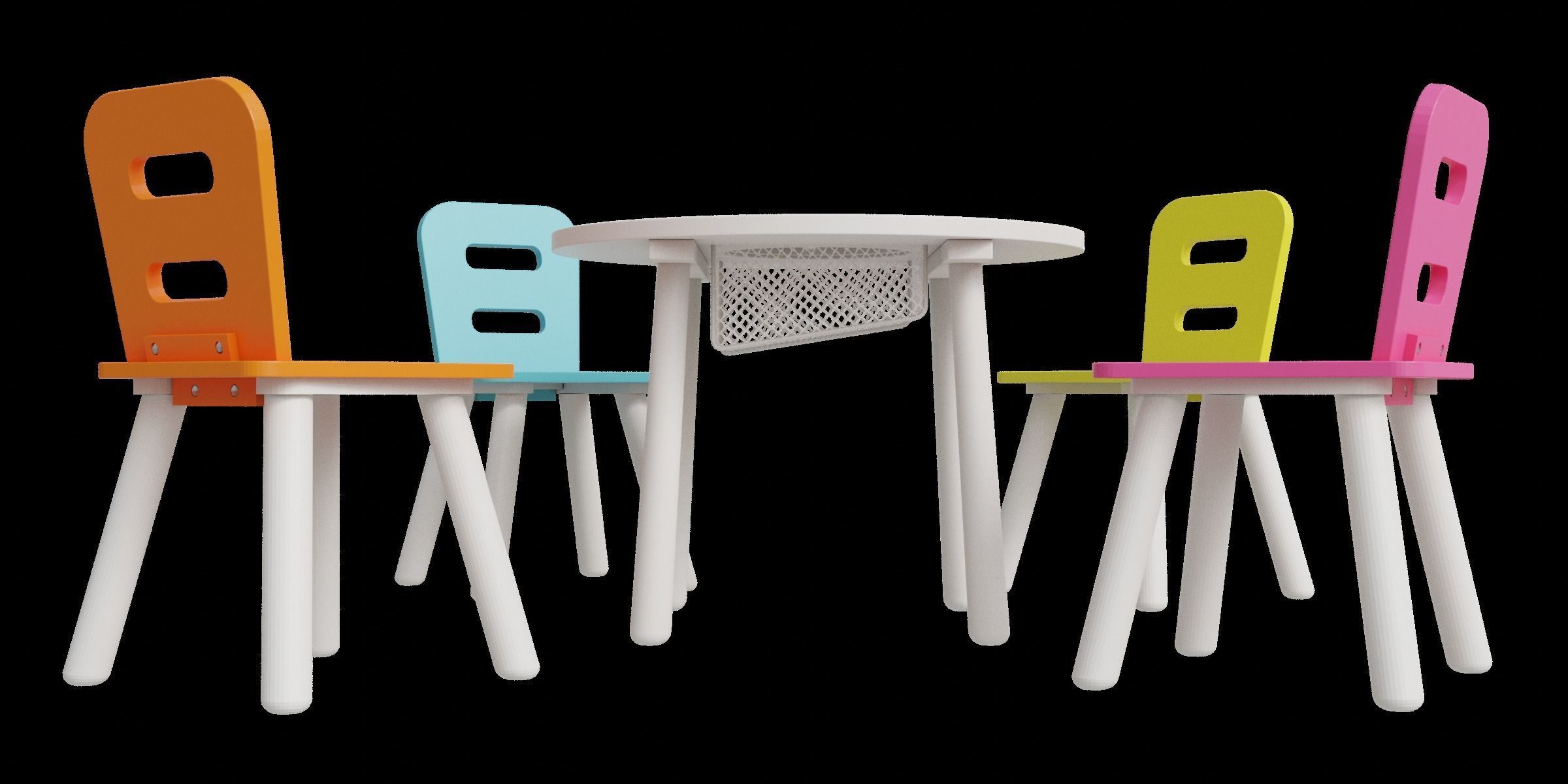 Table And Chairs Set For Kids Low-poly 3D model_7