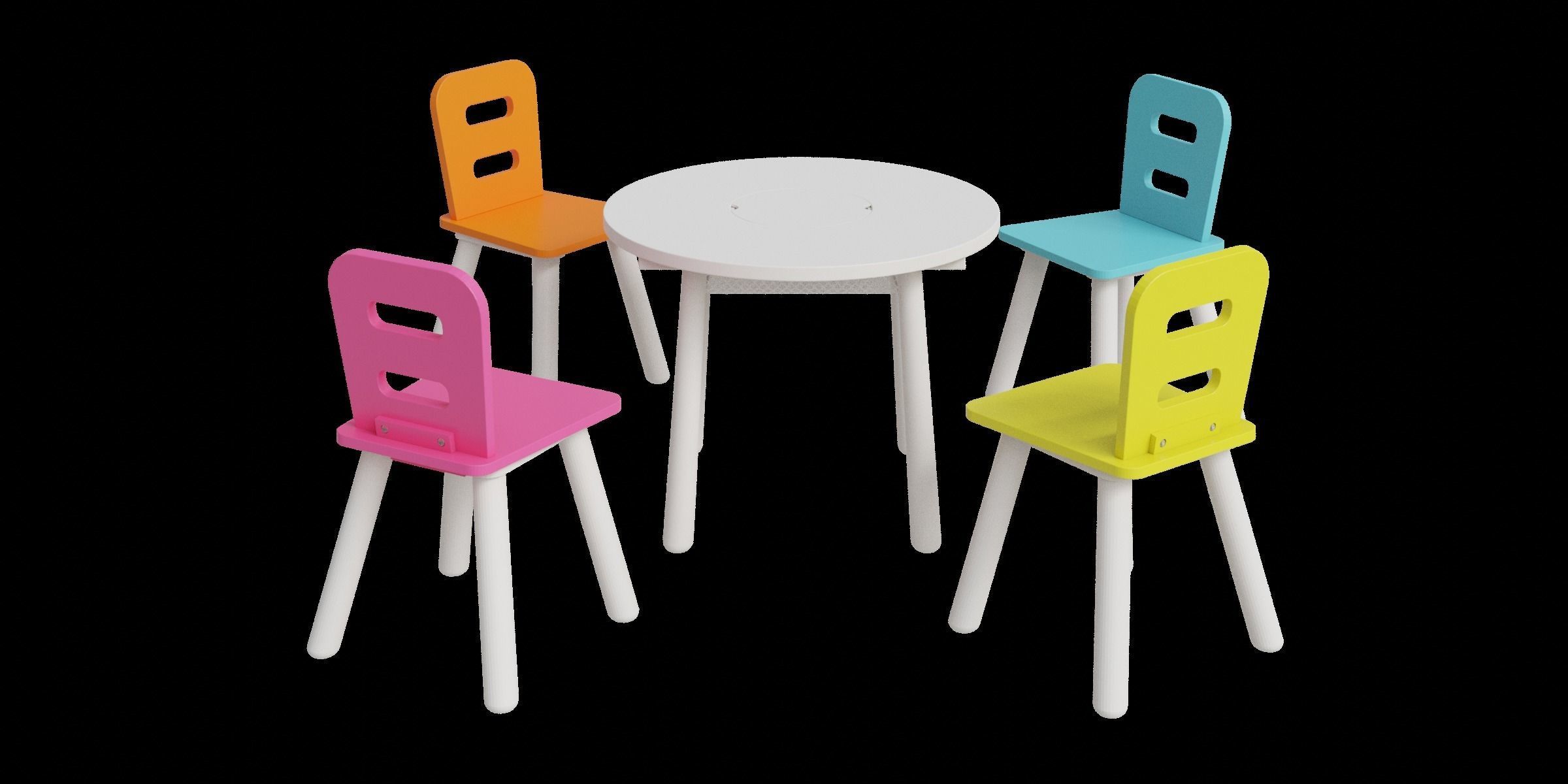 Table And Chairs Set For Kids Low-poly 3D model_10