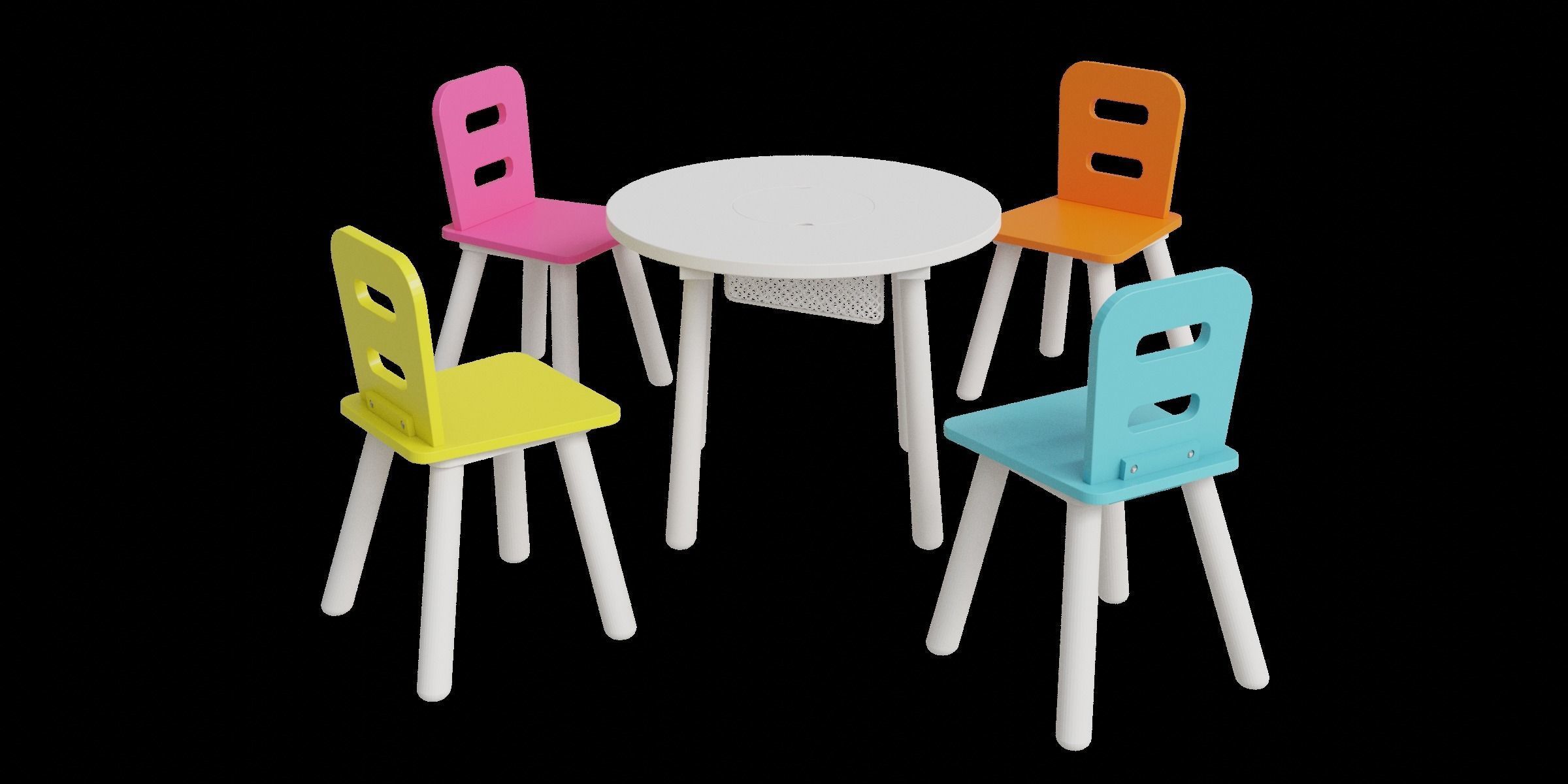 Table And Chairs Set For Kids Low-poly 3D model_9