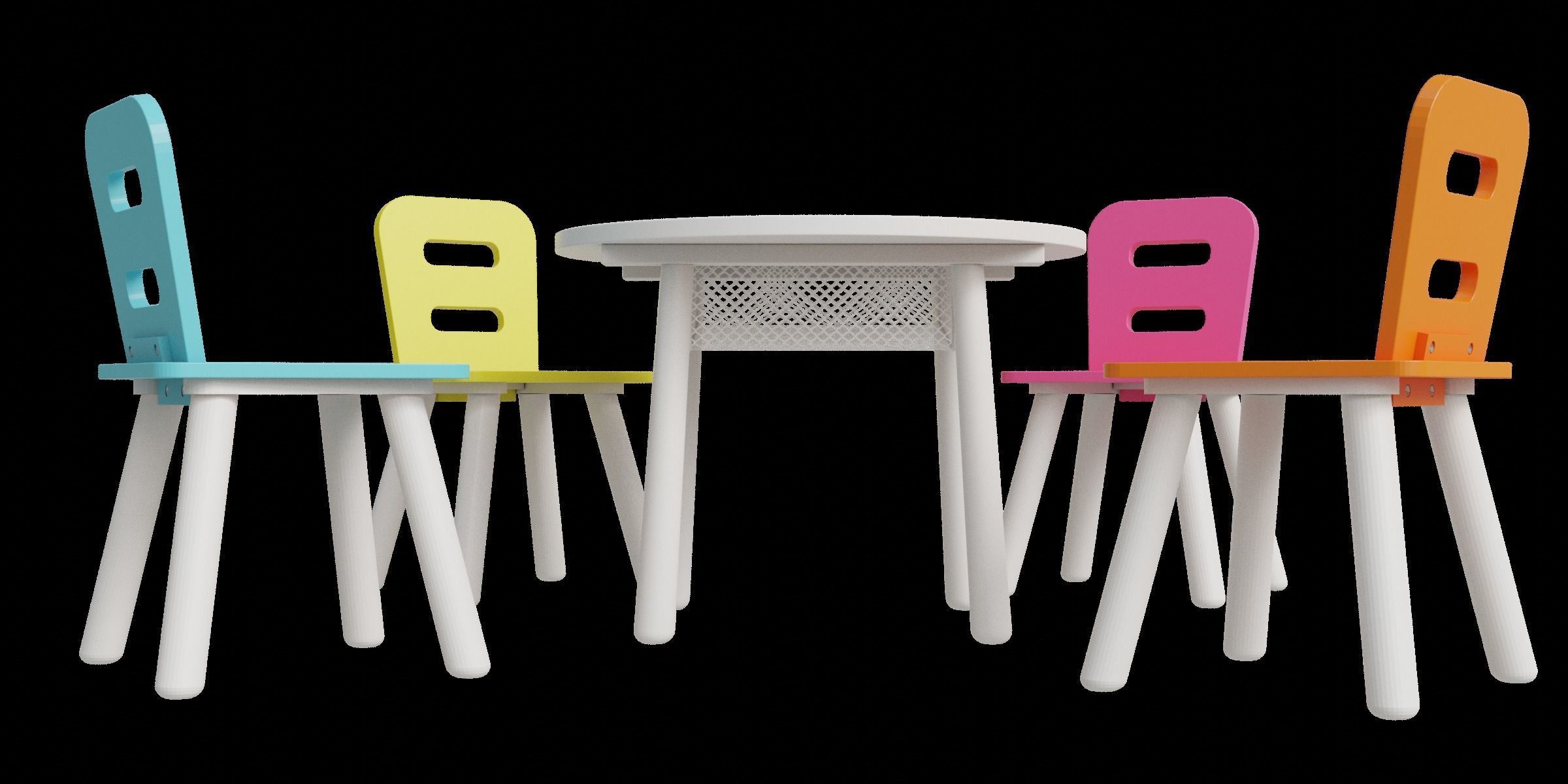 Table And Chairs Set For Kids Low-poly 3D model_4
