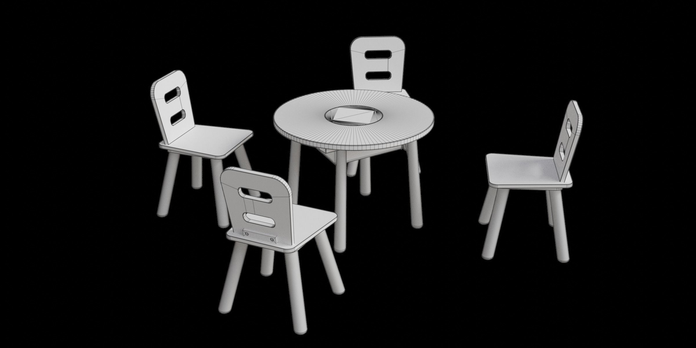 Table And Chairs Set For Kids Low-poly 3D model_2