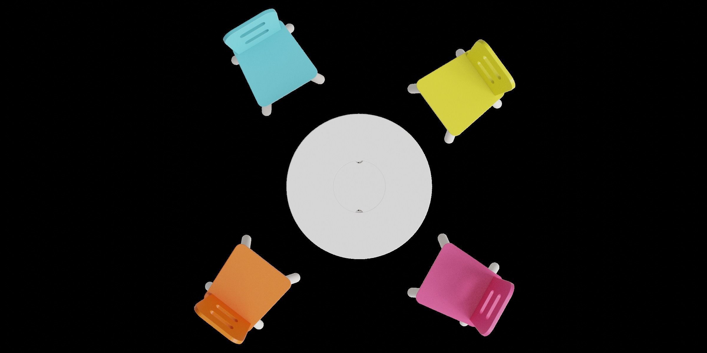 Table And Chairs Set For Kids Low-poly 3D model_1