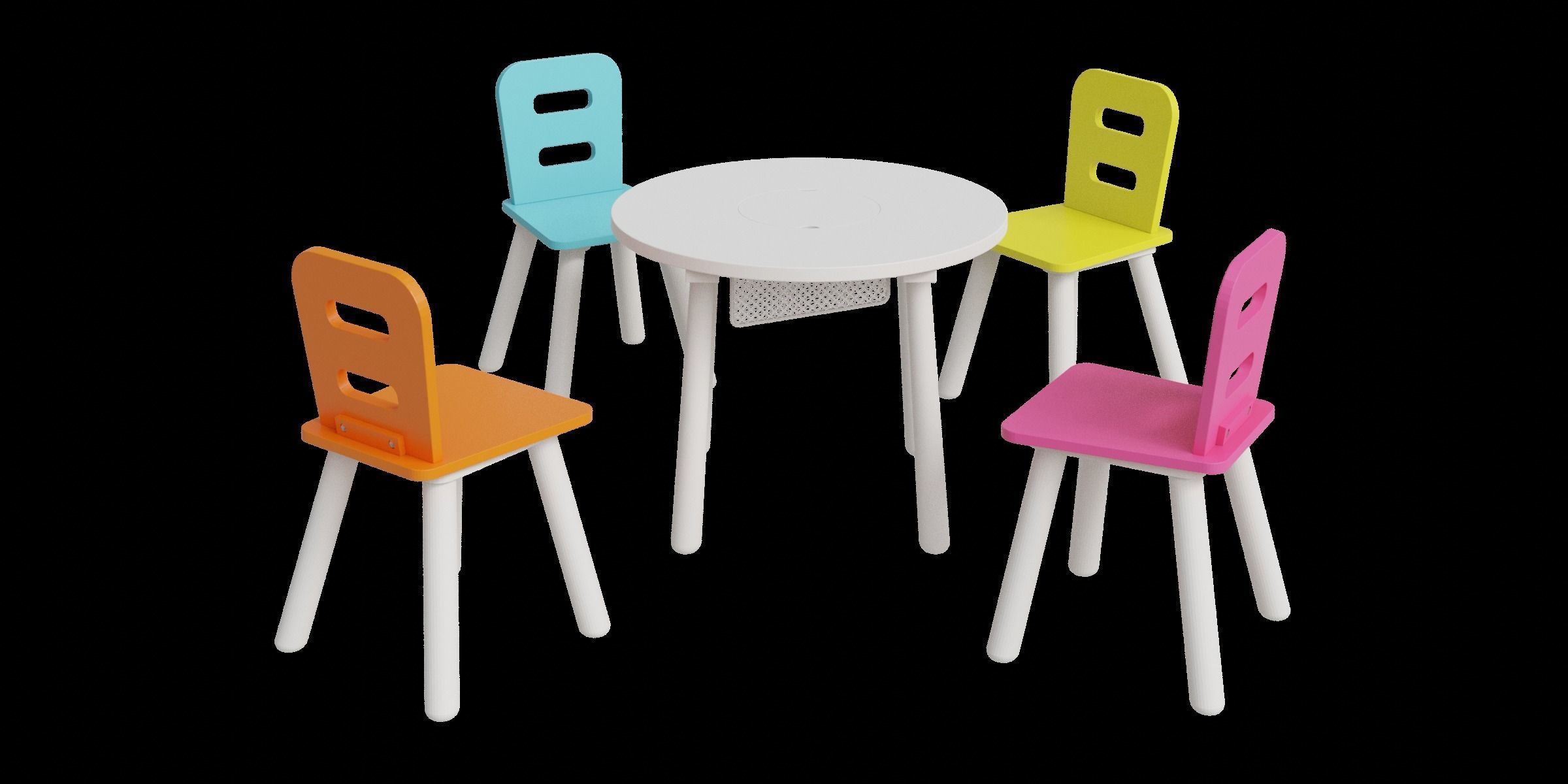 Table And Chairs Set For Kids Low-poly 3D model_11