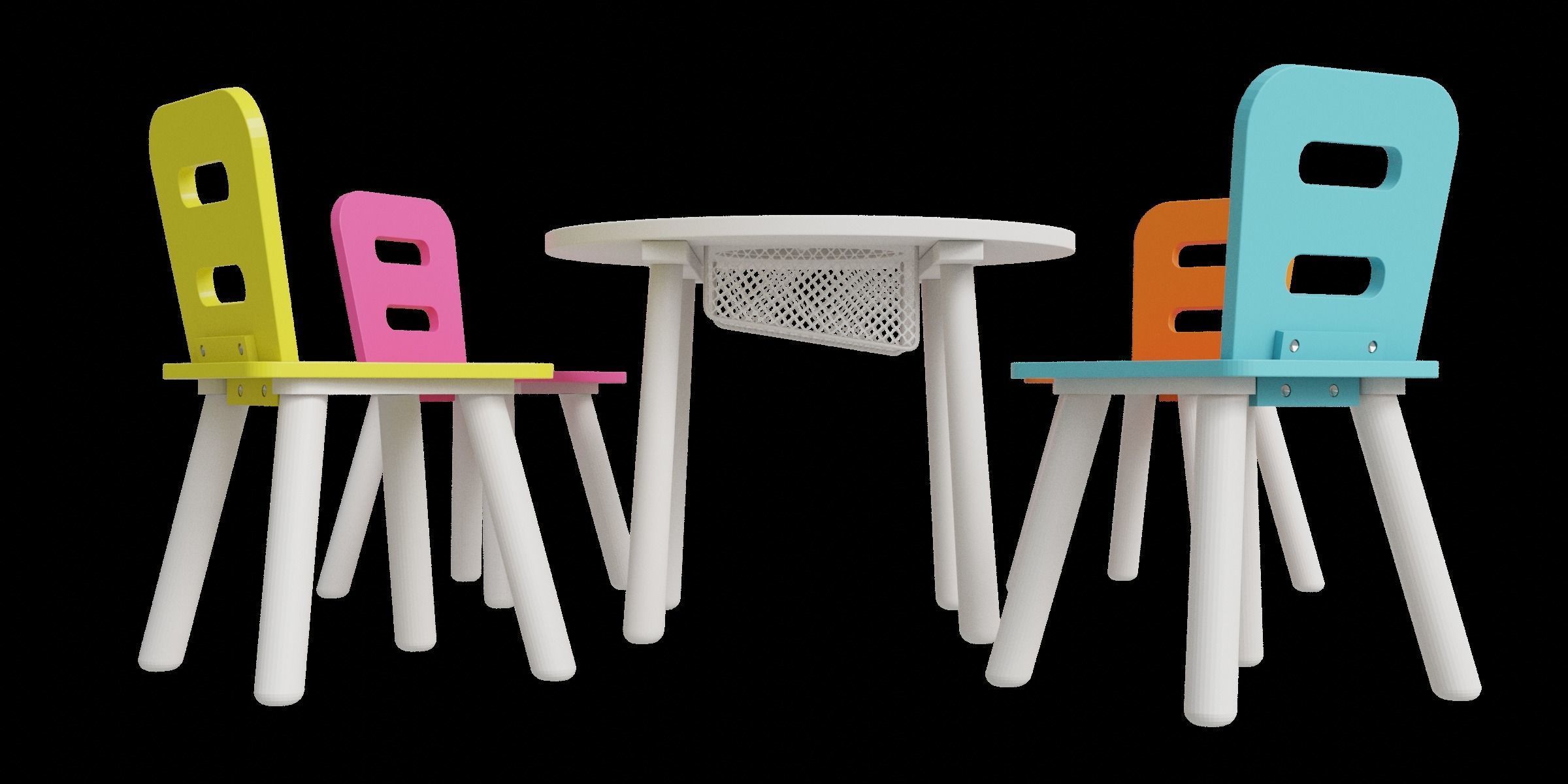 Table And Chairs Set For Kids Low-poly 3D model_5
