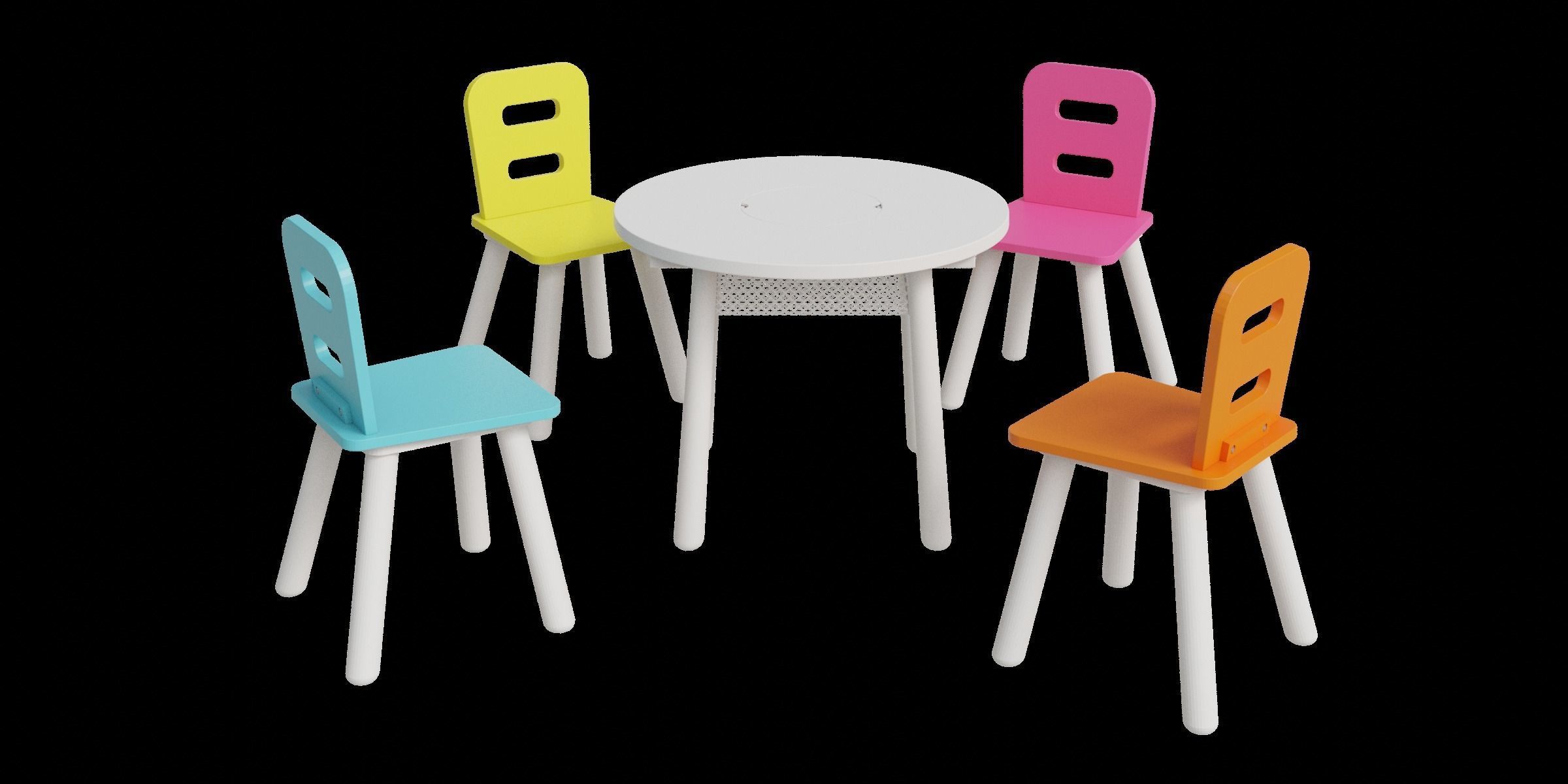 Table And Chairs Set For Kids Low-poly 3D model_8