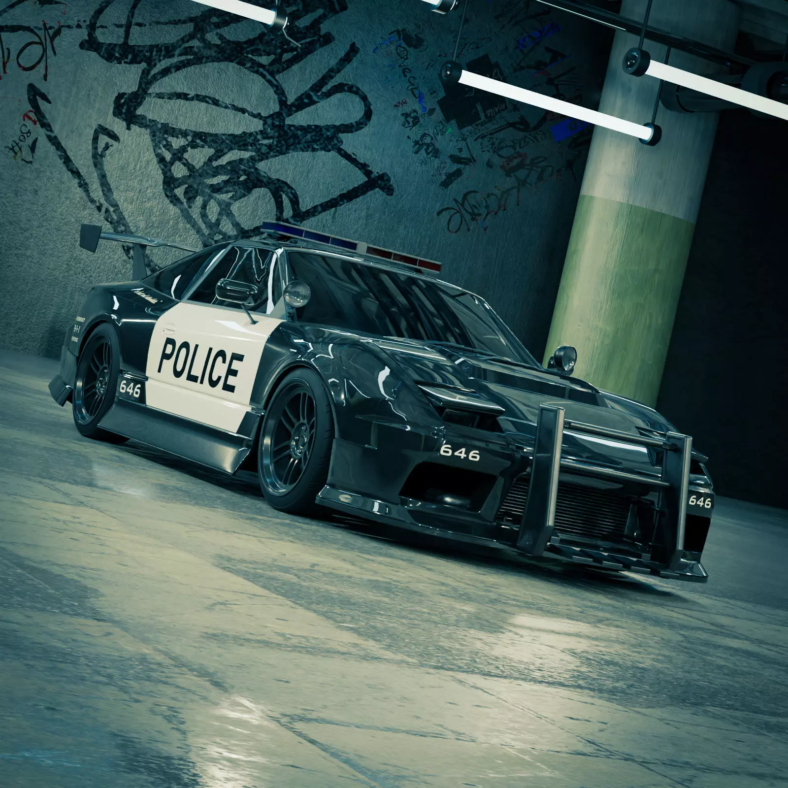 Nissan 180SX Police Car 3D model_0