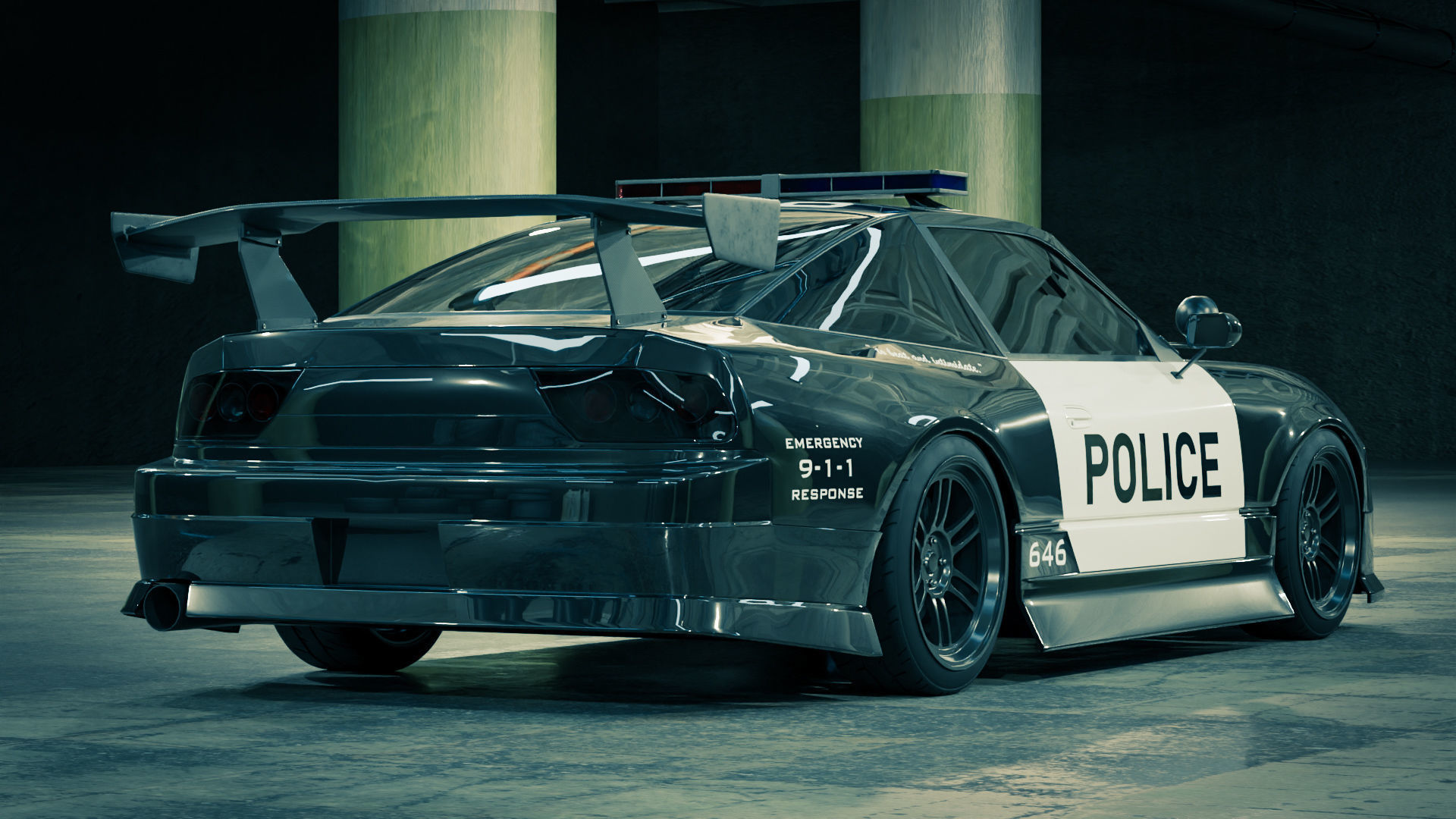 Nissan 180SX Police Car 3D model_3