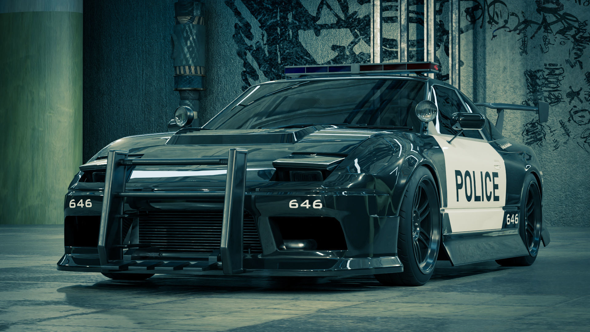 Nissan 180SX Police Car 3D model_4