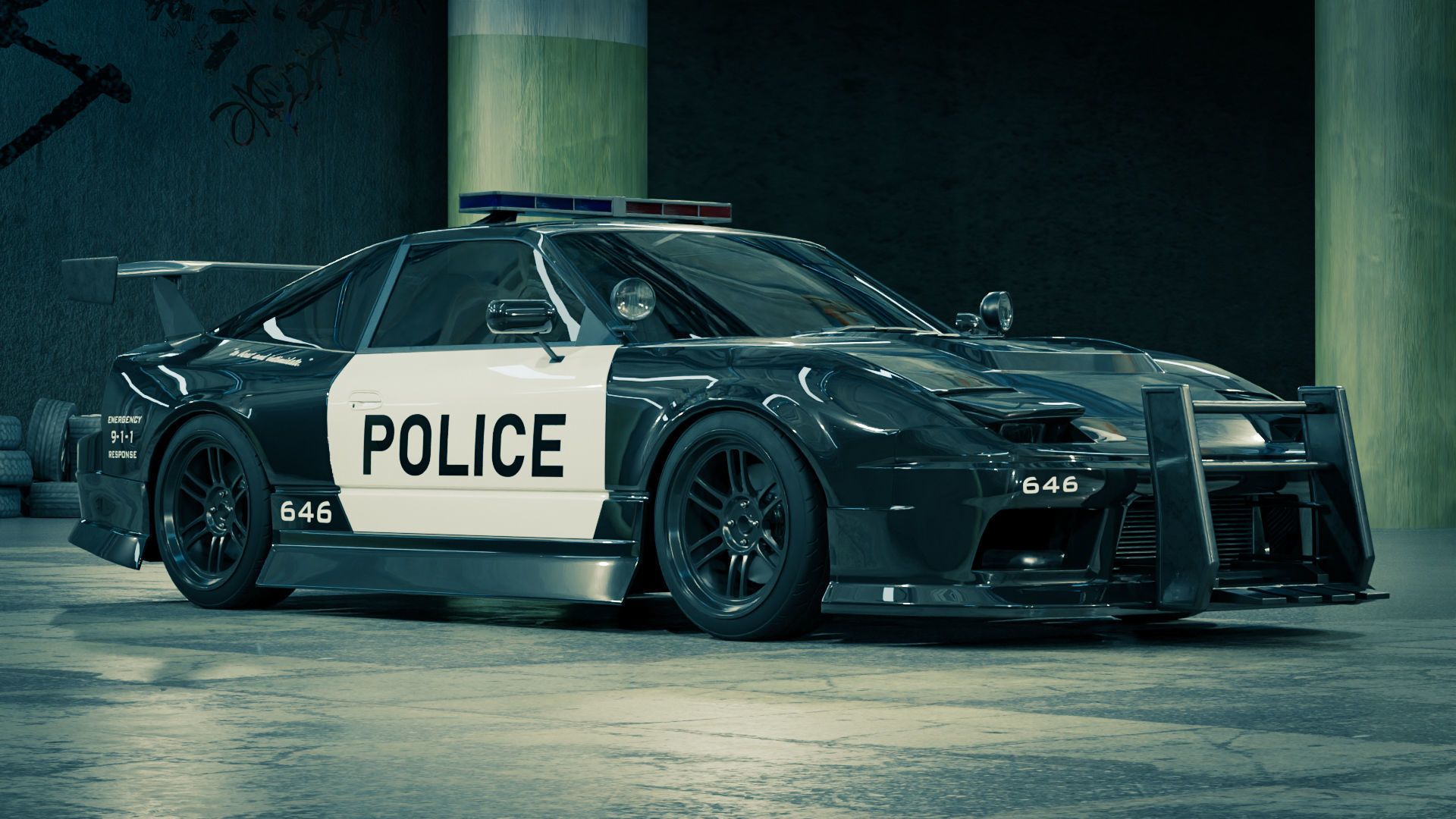 Nissan 180SX Police Car 3D model_2