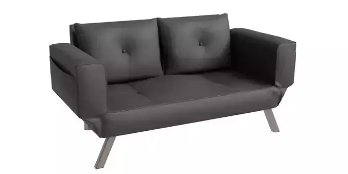 2 Seats Black Sofa With Side Bags 3D model