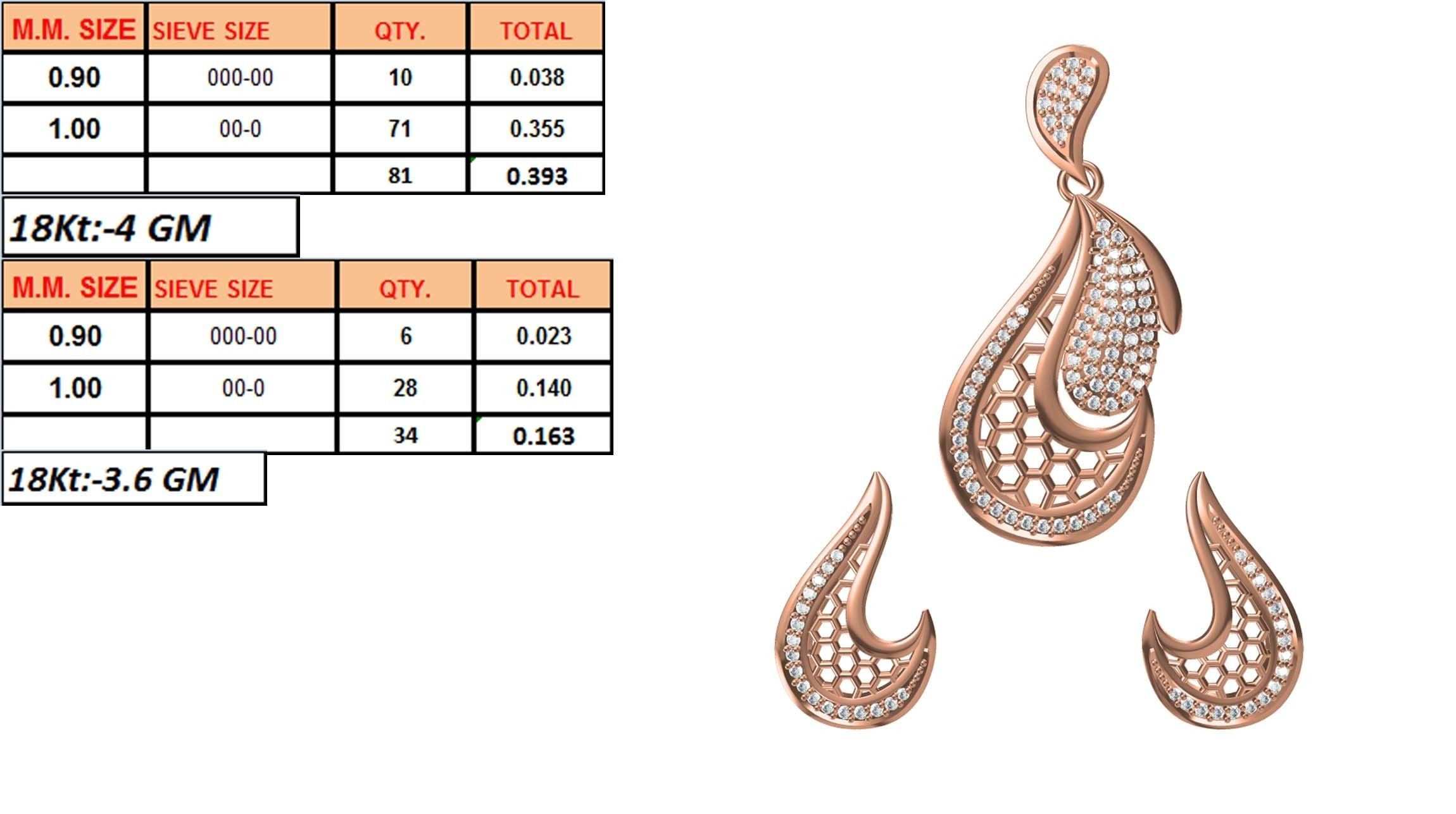 Women Earrings Pendant Set STL JCD Details 3D print model_1