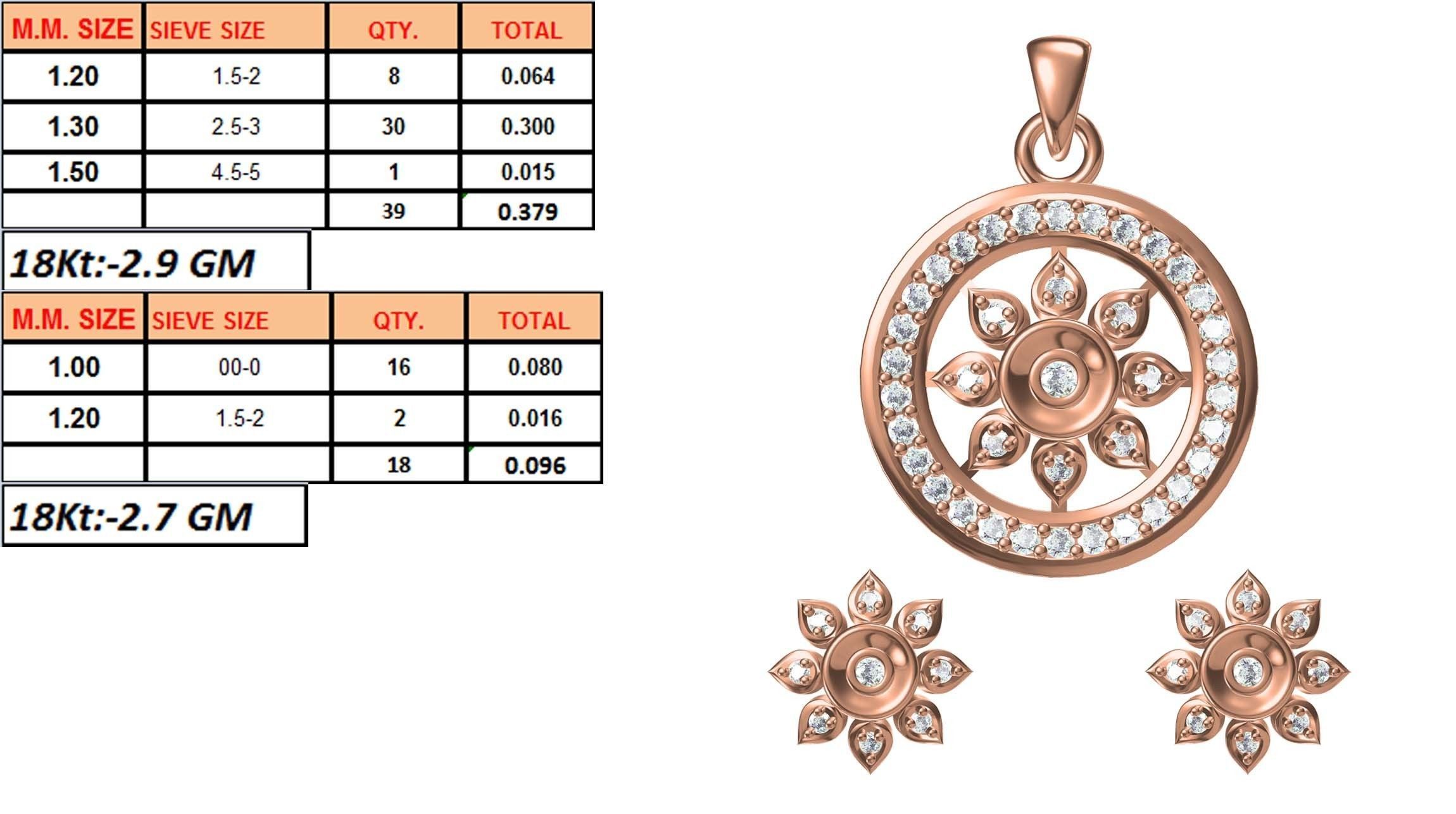 Women Earrings Pendant Set STL JCD Details 3D print model_1