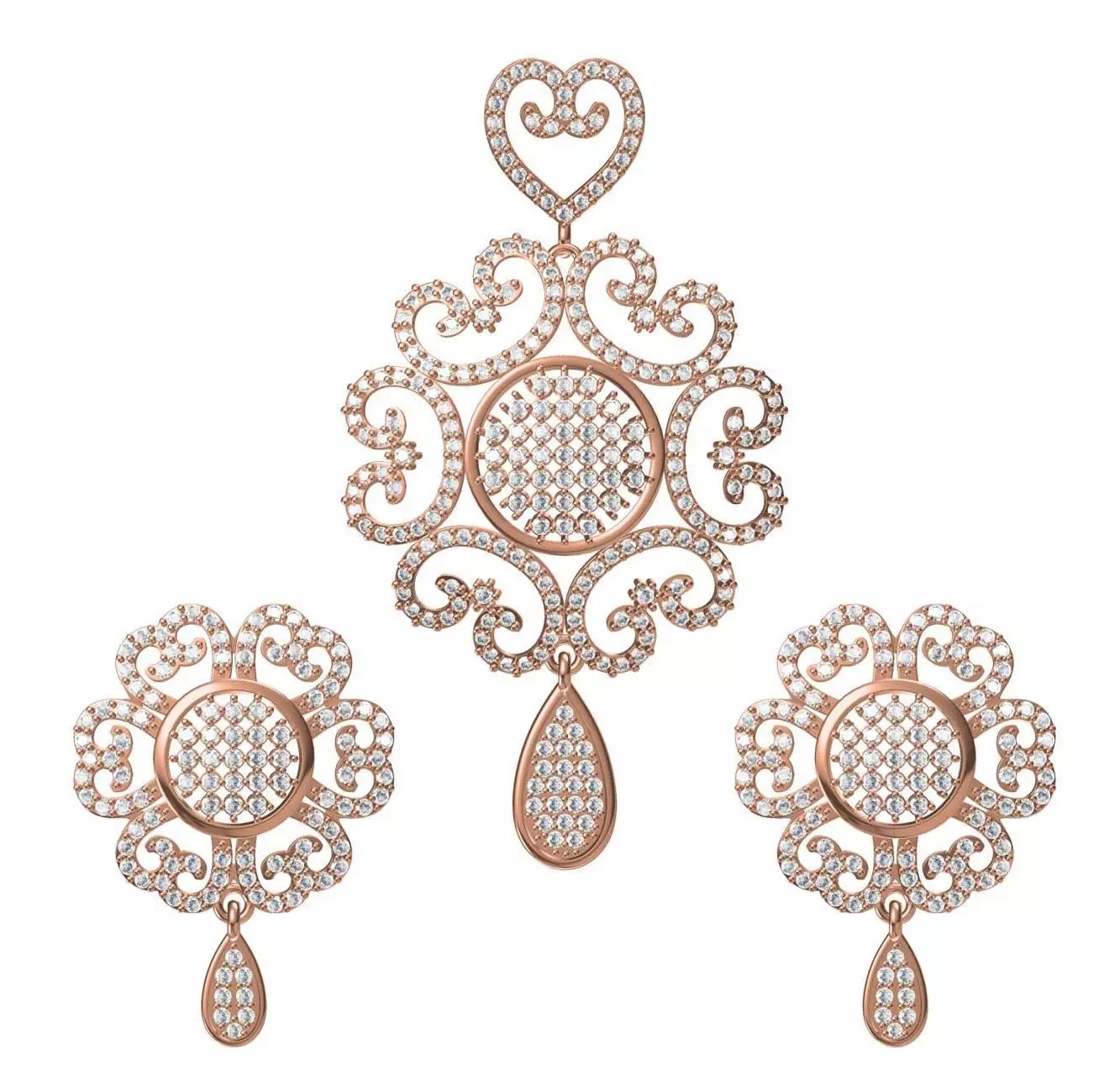 Women Earrings Pendant Set STL JCD Details 3D print model_0