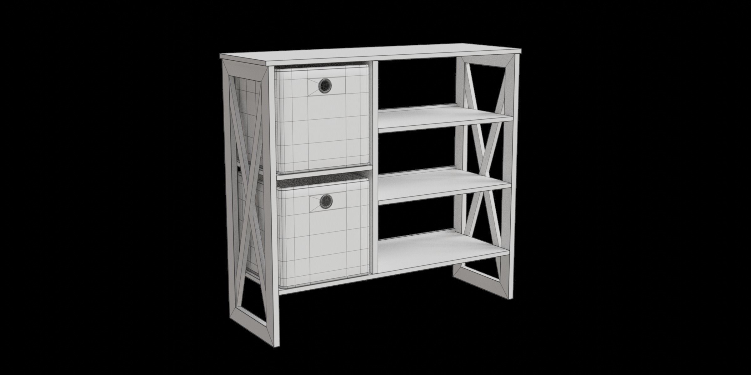 White Standing Shelf With Two Baskets Low-poly 3D model_2