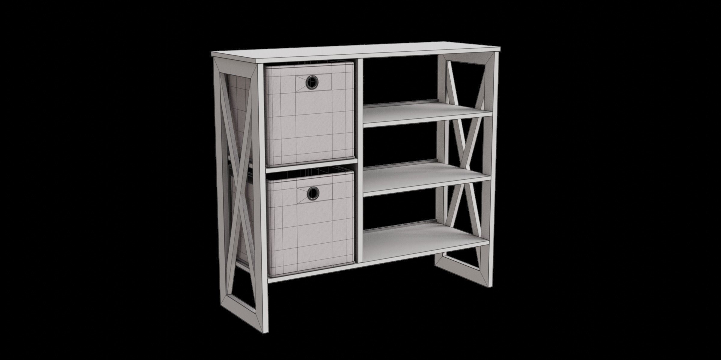 White Standing Shelf With Two Baskets Low-poly 3D model_3