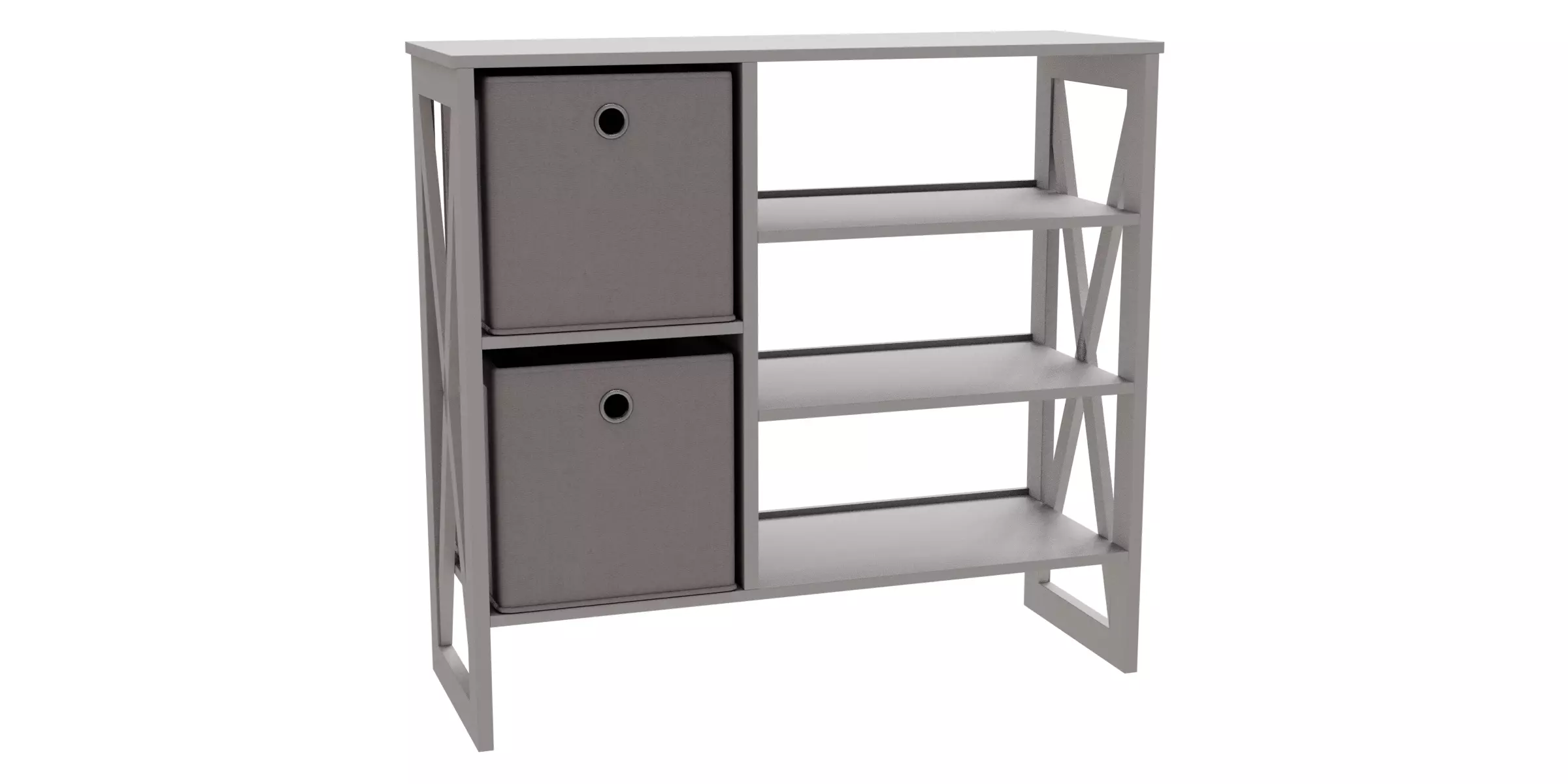 White Standing Shelf With Two Baskets Low-poly 3D model_0