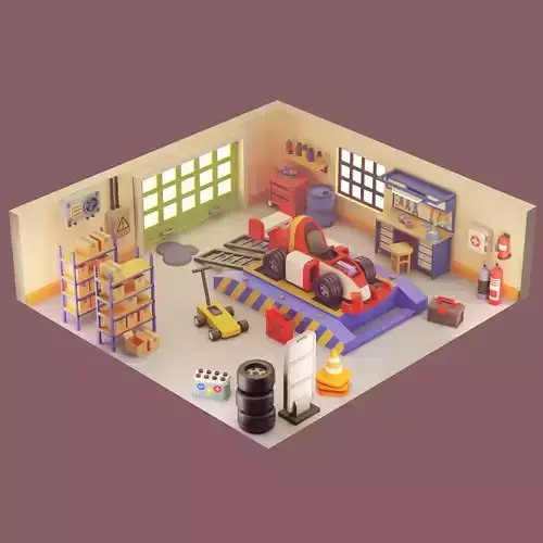 LowPoly Stylized isometric Garage