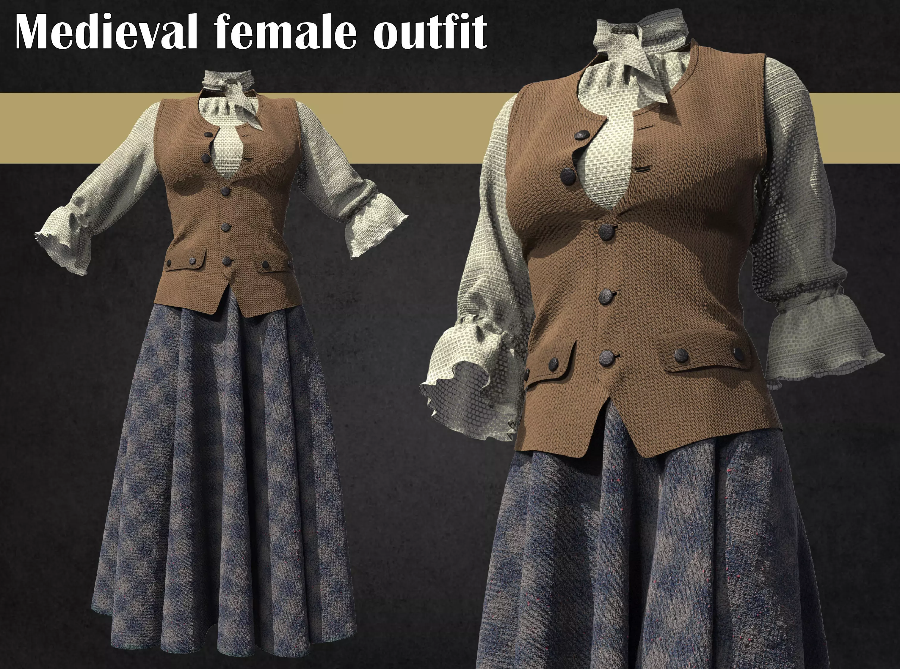 Medieval renaissance female clothes Free 3D model