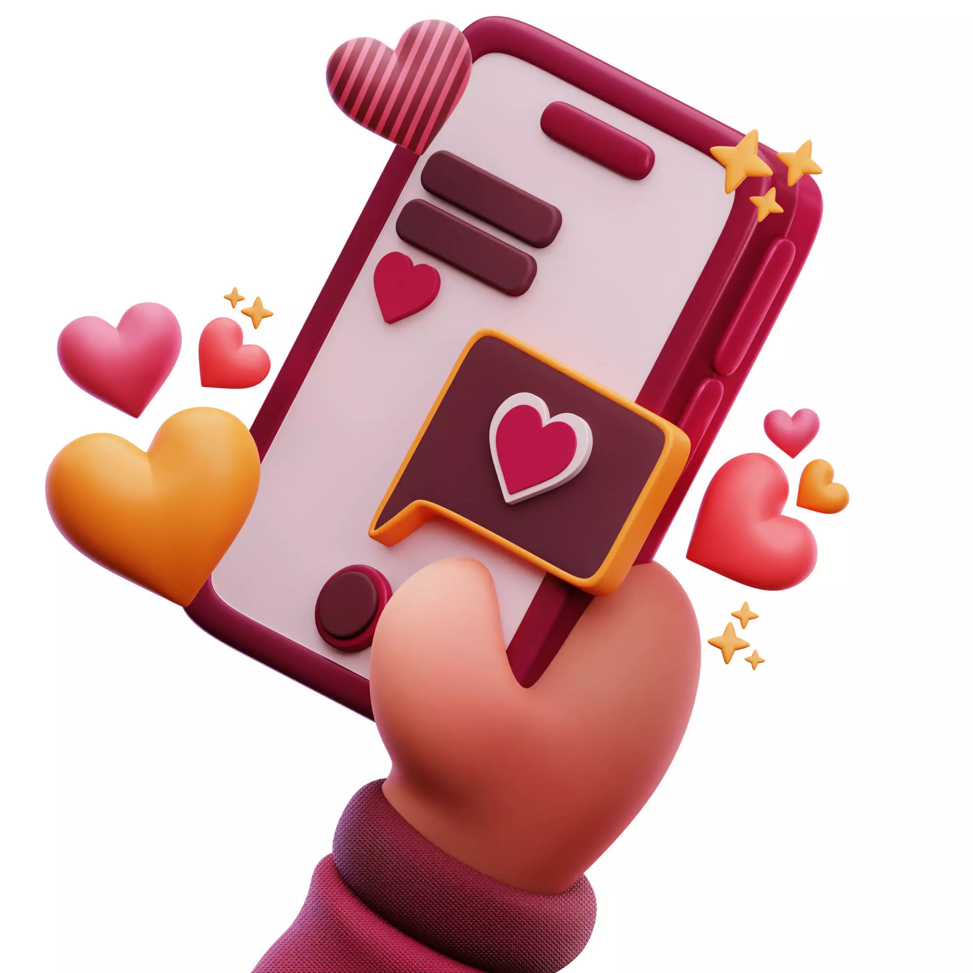 Love Phone Message 3D Icon Low-poly 3D model