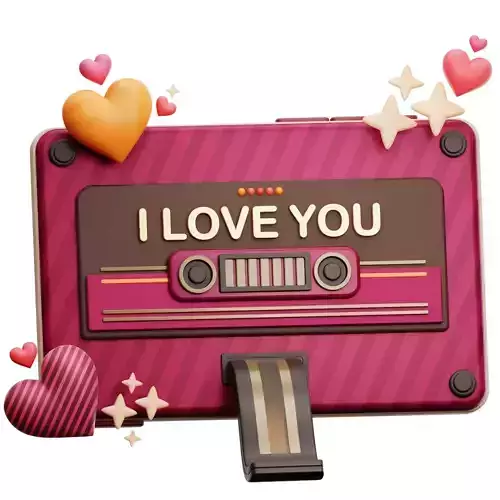 I Love You Cassette Tape 3D Icon Low-poly 3D model
