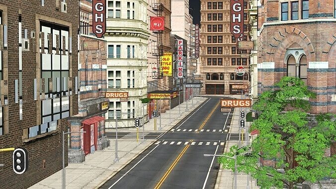 New York Modern City Street scene 3D model Low-poly 3D model