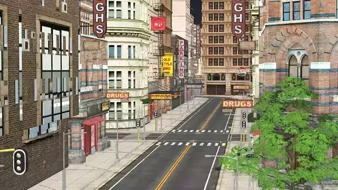 New York Modern City Street scene 3D model Low-poly 3D model