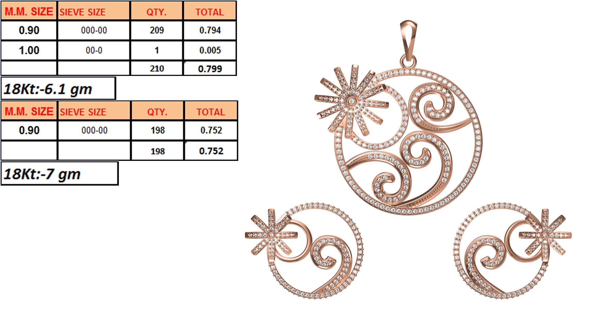 Women Earrings Pendant Set STL JCD Details 3D print model_1