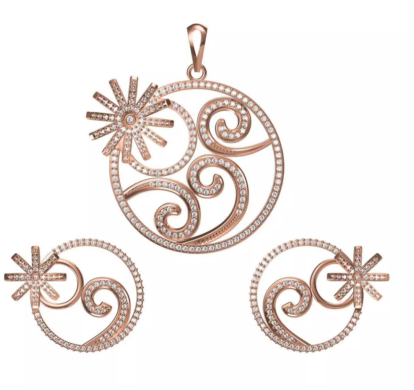 Women Earrings Pendant Set STL JCD Details 3D print model_0