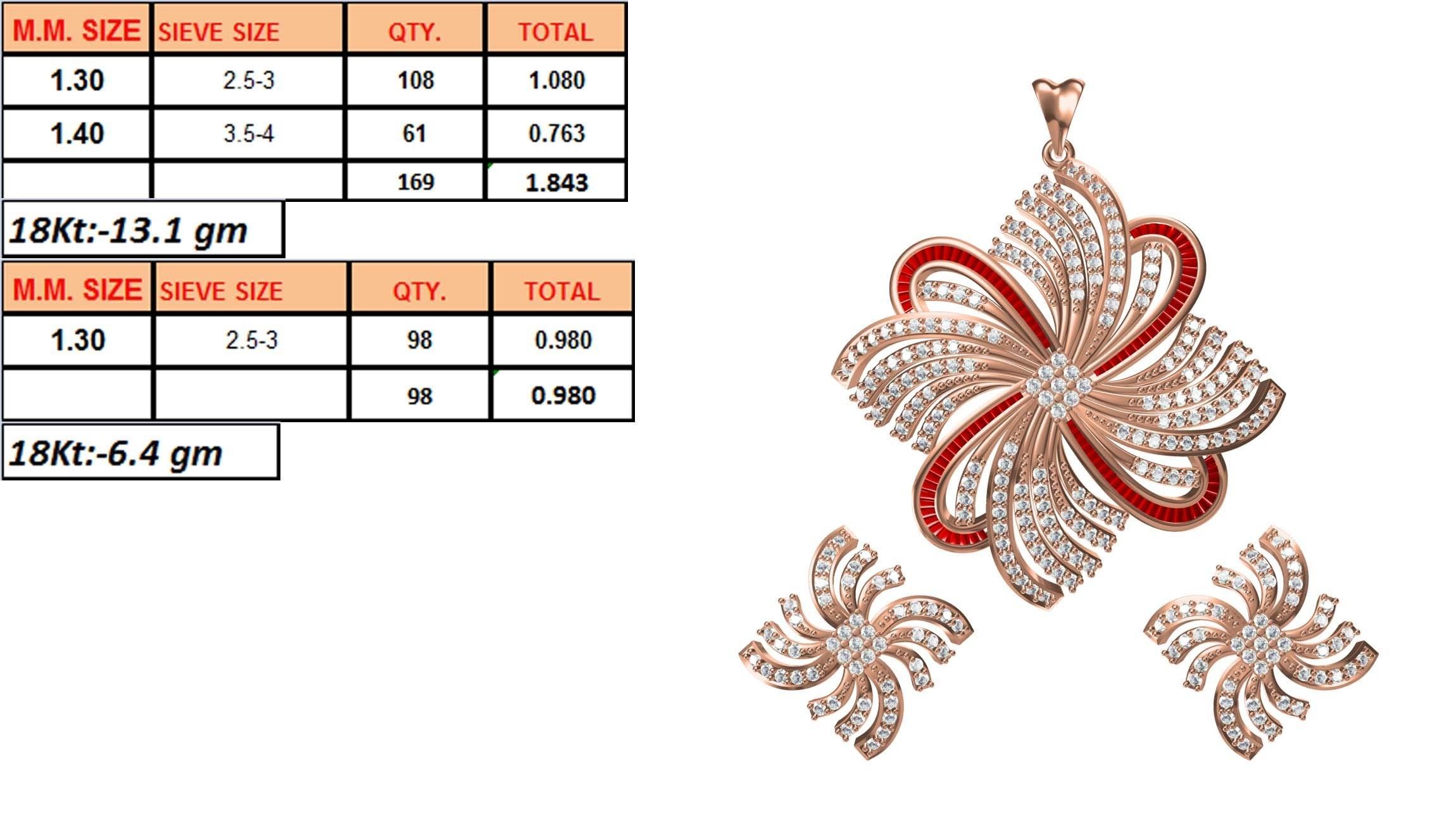 Women Earrings Pendant Set STL JCD Details 3D print model_1