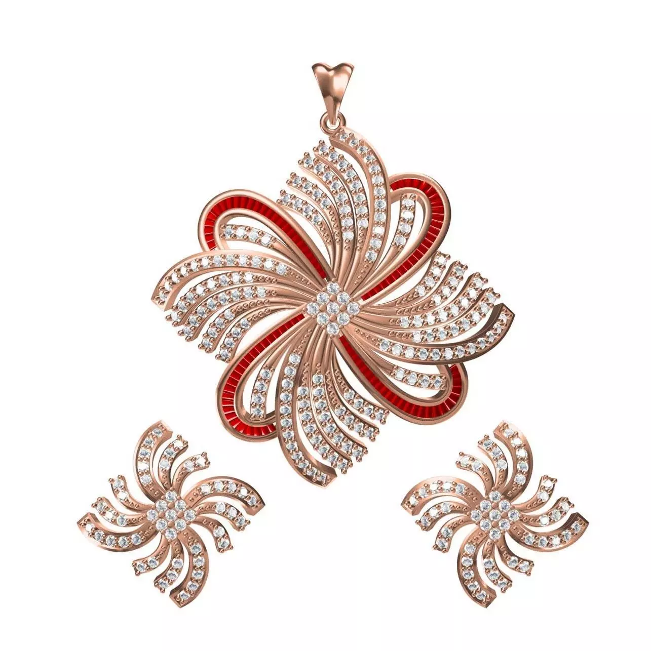 Women Earrings Pendant Set STL JCD Details 3D print model_0