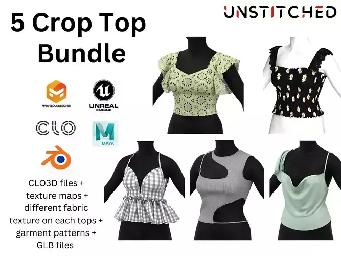 Unstitched crop tops 3D model