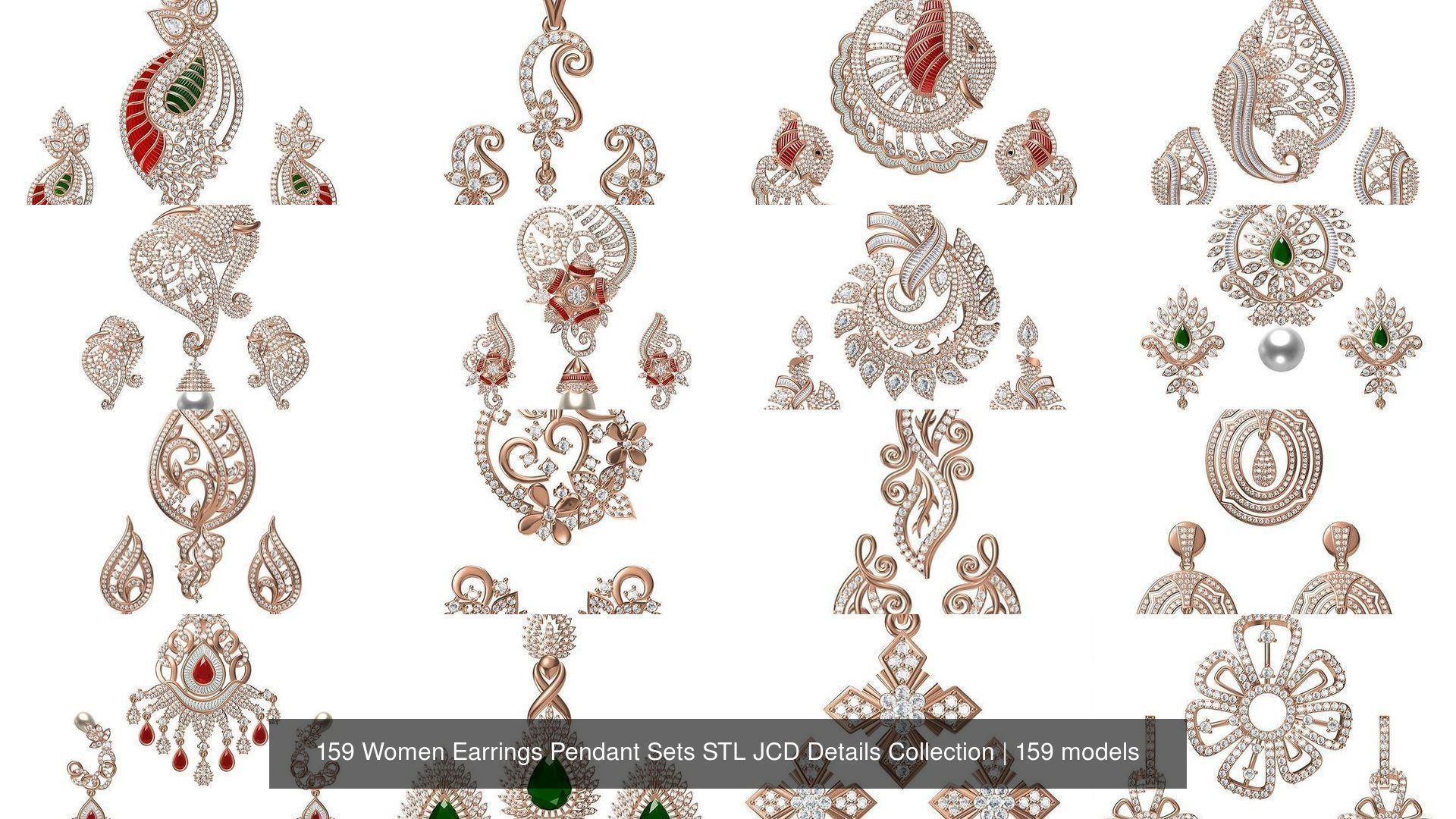 159 Women Earrings Pendant Sets STL JCD Details Collection _164