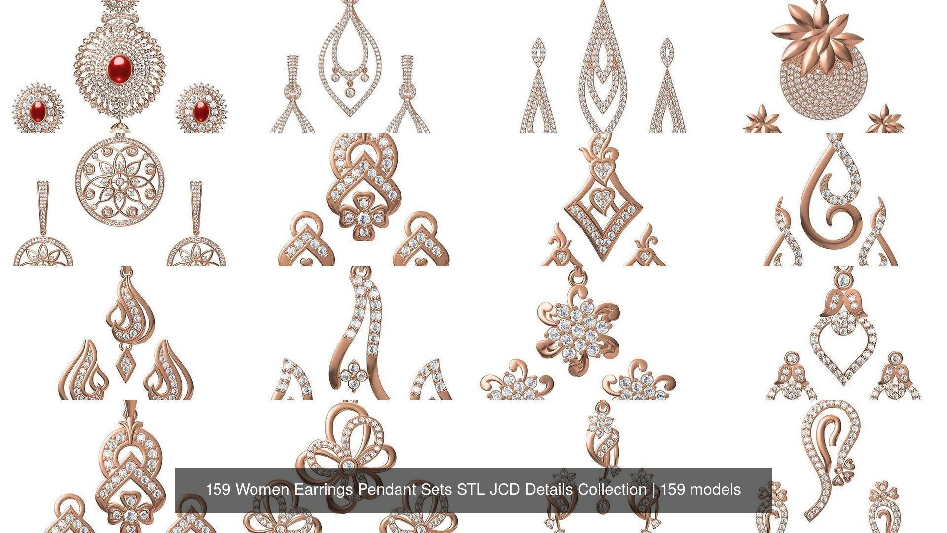 159 Women Earrings Pendant Sets STL JCD Details Collection _209
