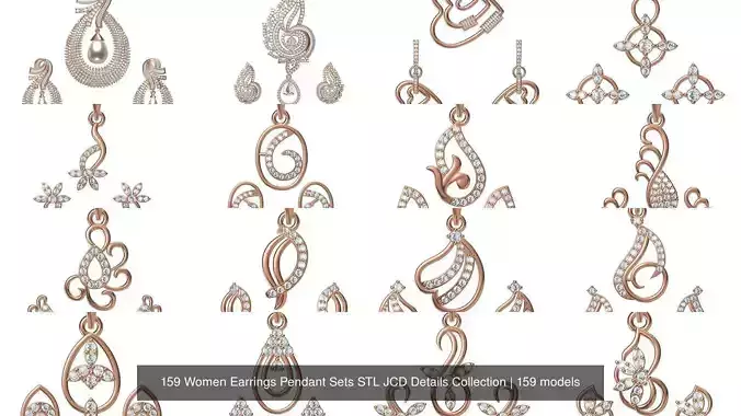 159 Women Earrings Pendant Sets STL JCD Details Collection  159 Women Earrings Pendant Sets STL JCD Details Collection