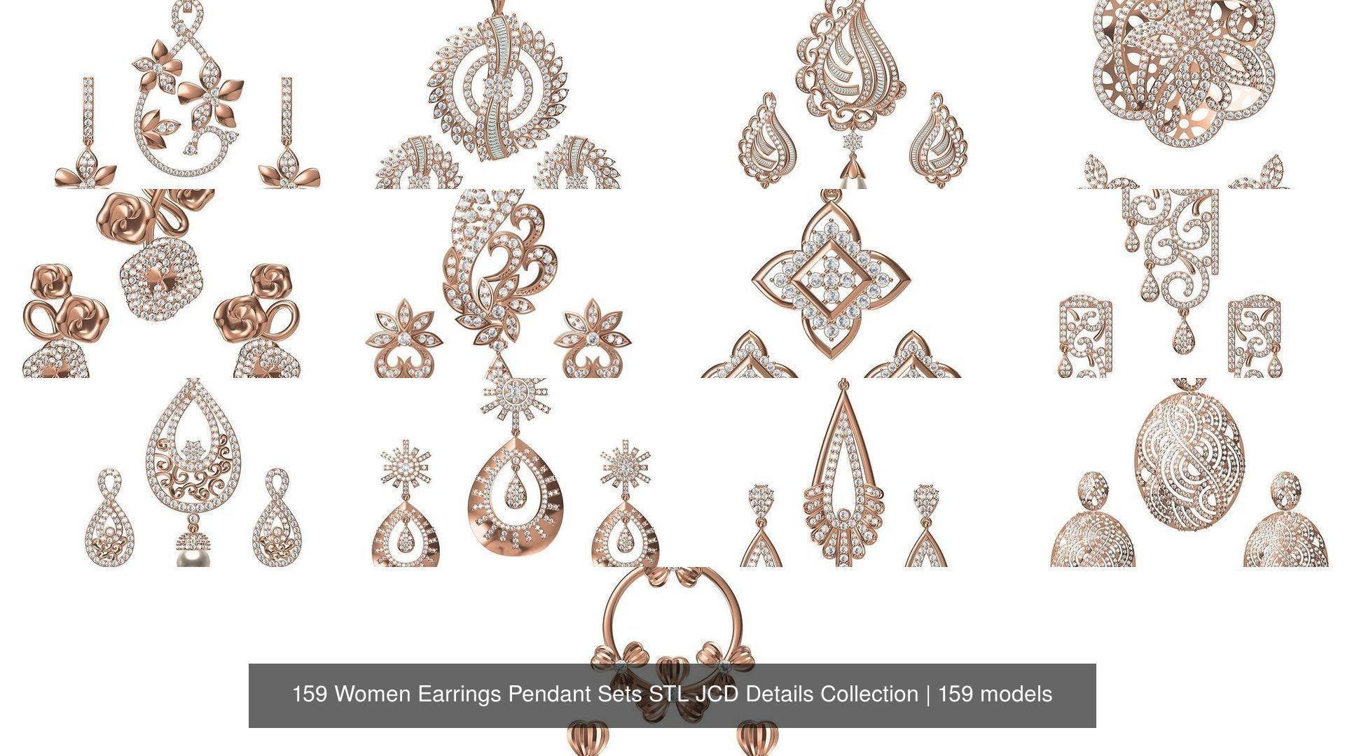 159 Women Earrings Pendant Sets STL JCD Details Collection _193
