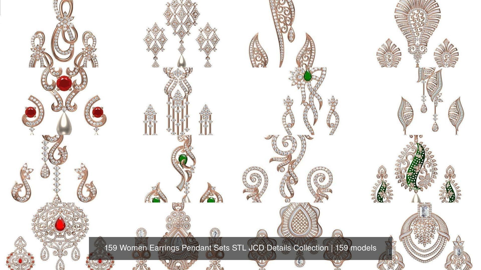 159 Women Earrings Pendant Sets STL JCD Details Collection _87