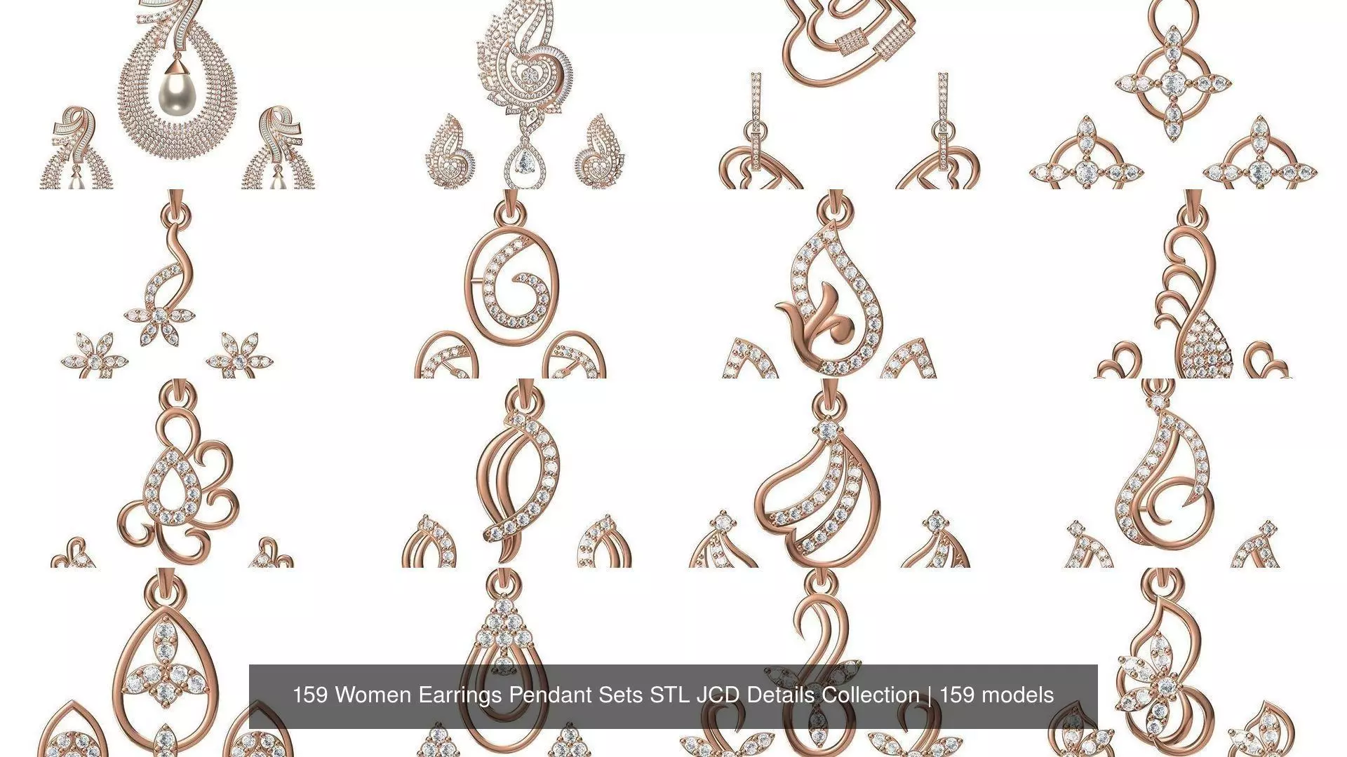 159 Women Earrings Pendant Sets STL JCD Details Collection _23
