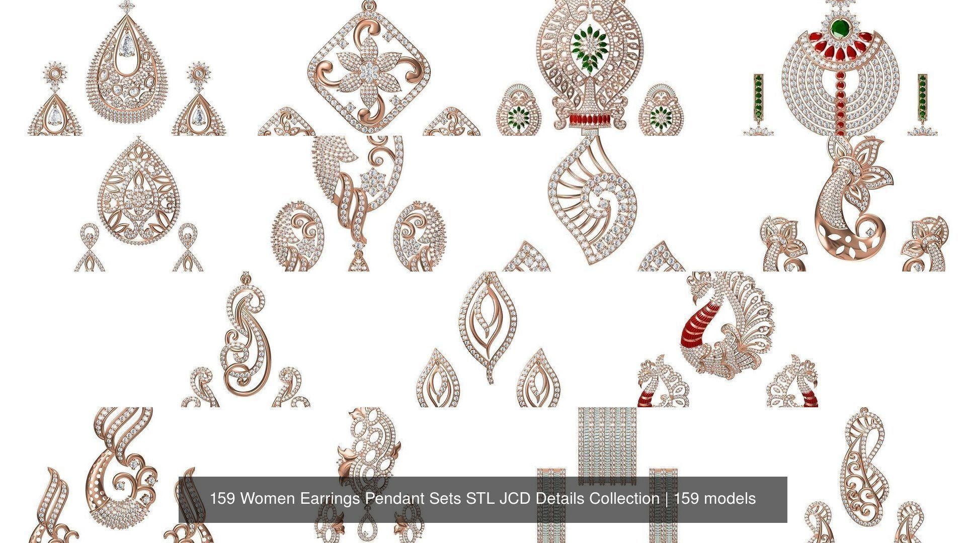 159 Women Earrings Pendant Sets STL JCD Details Collection _131