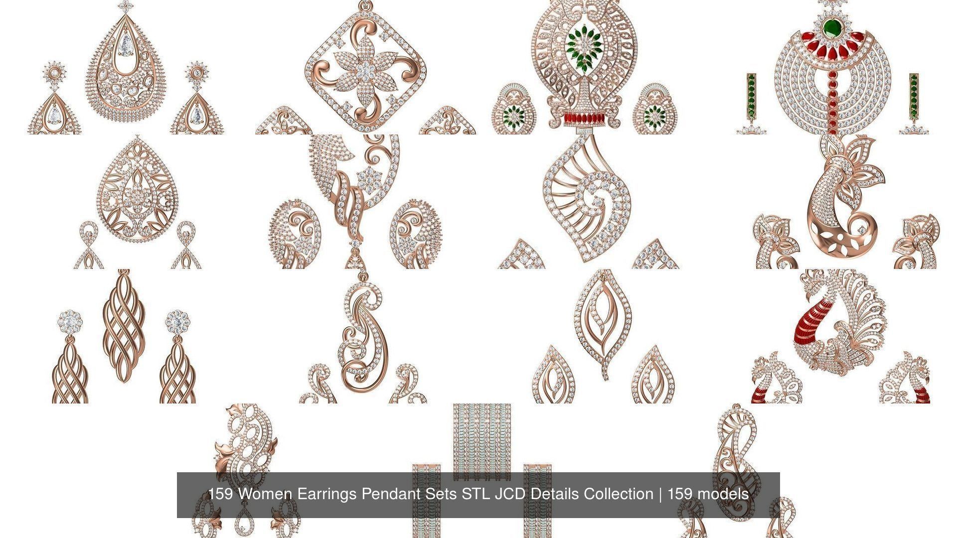 159 Women Earrings Pendant Sets STL JCD Details Collection _122