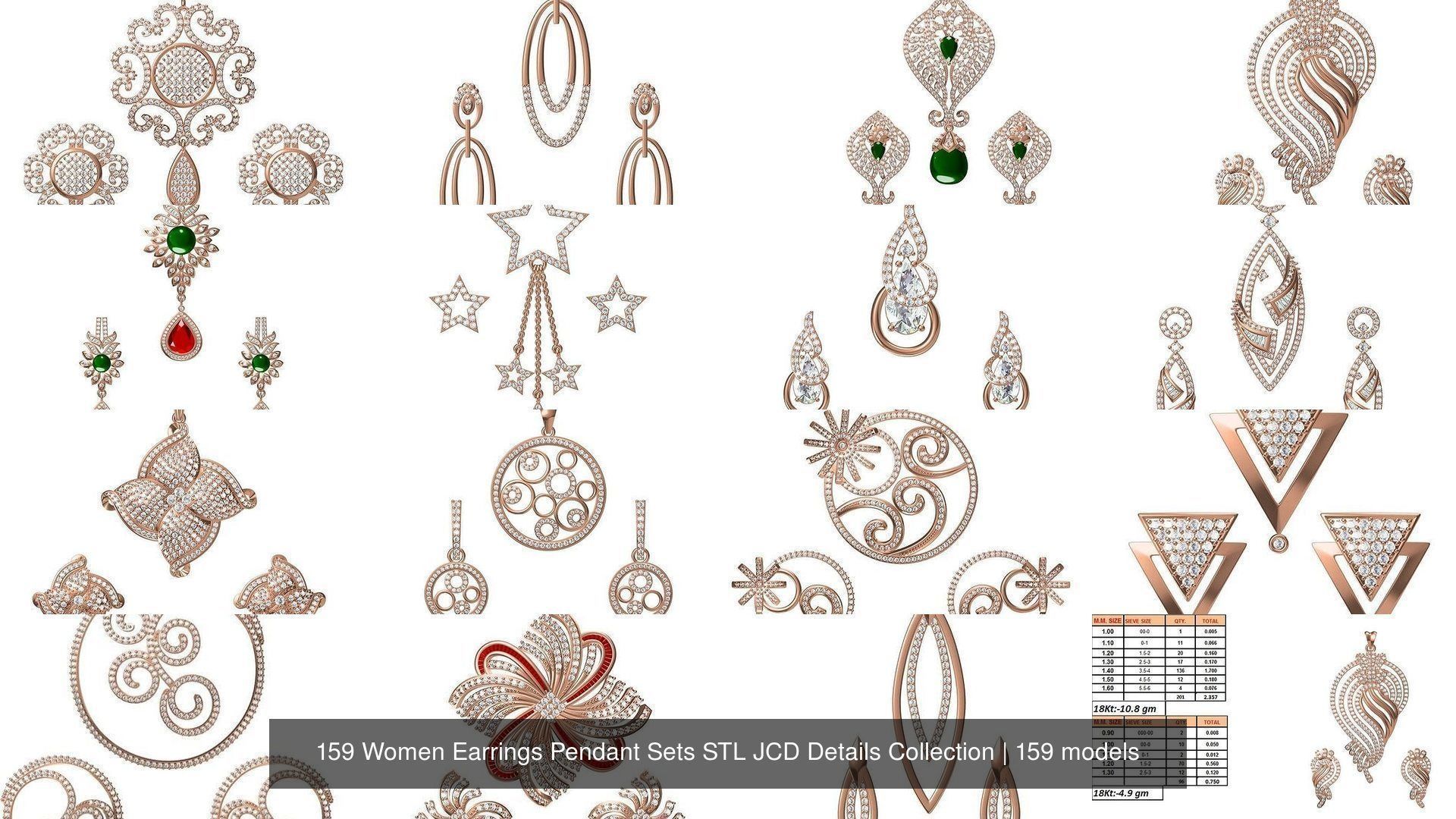 159 Women Earrings Pendant Sets STL JCD Details Collection _212
