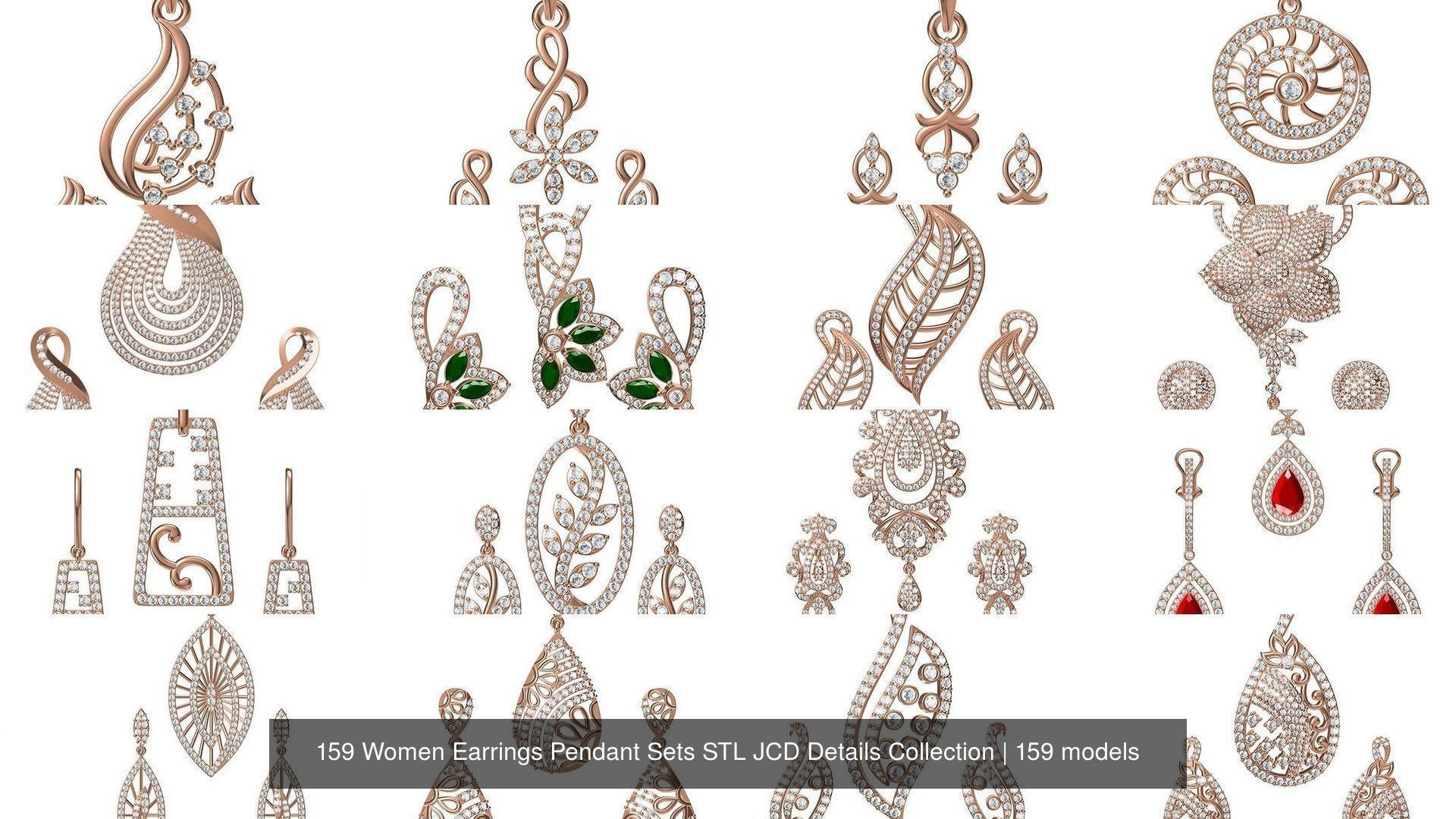 159 Women Earrings Pendant Sets STL JCD Details Collection _62