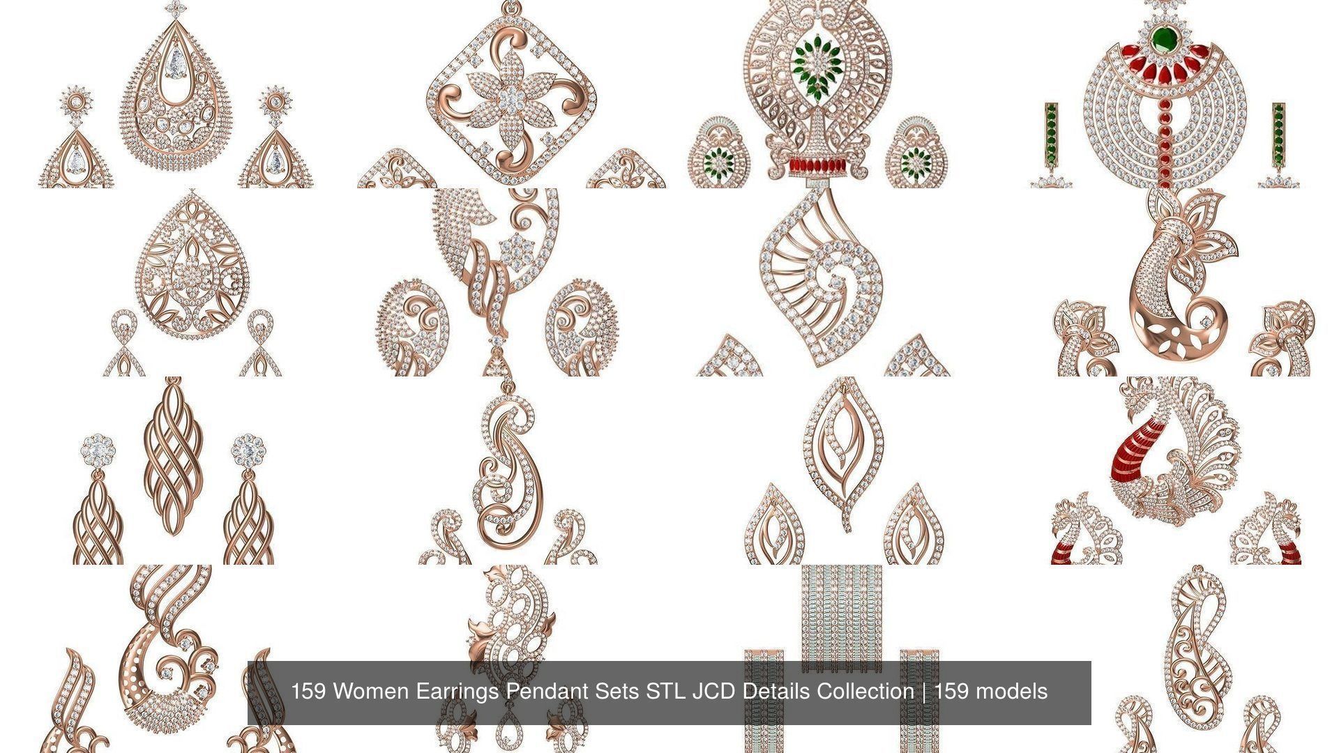 159 Women Earrings Pendant Sets STL JCD Details Collection _127