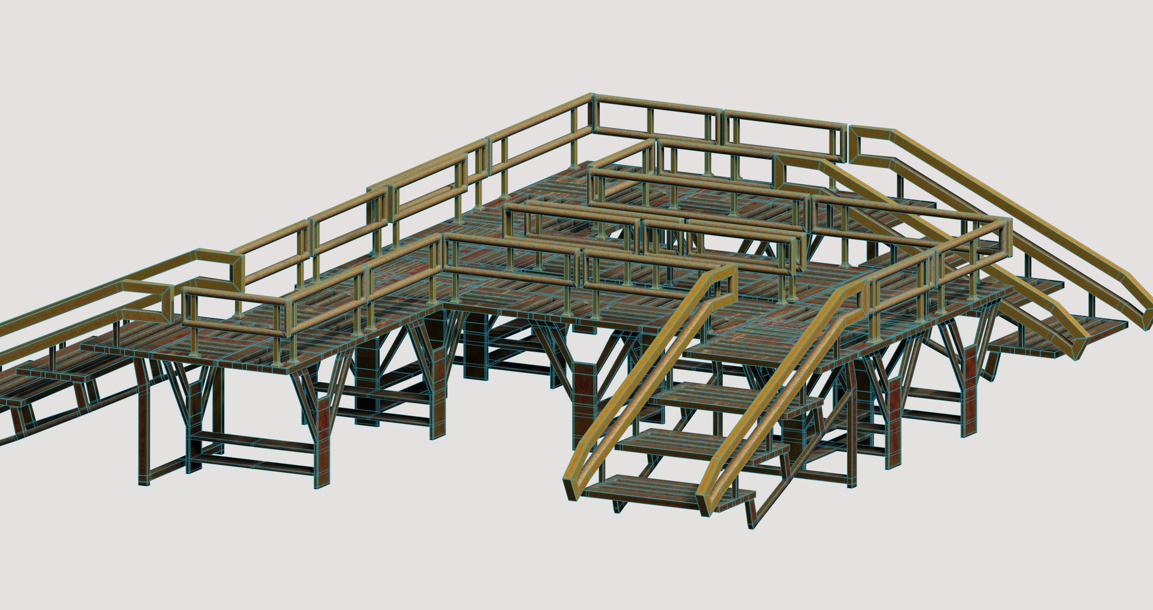 Modular game asset stair platform Low-poly 3D model_7