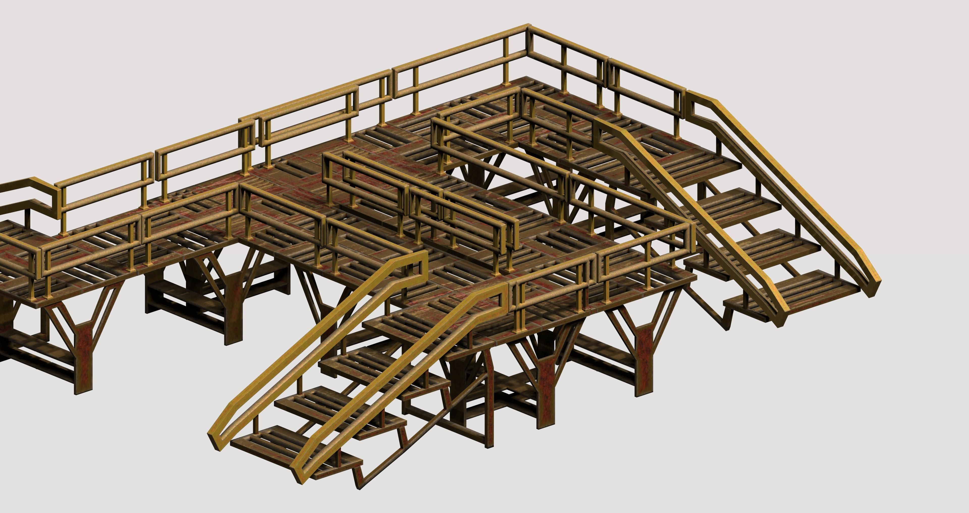 Modular game asset stair platform Low-poly 3D model_2