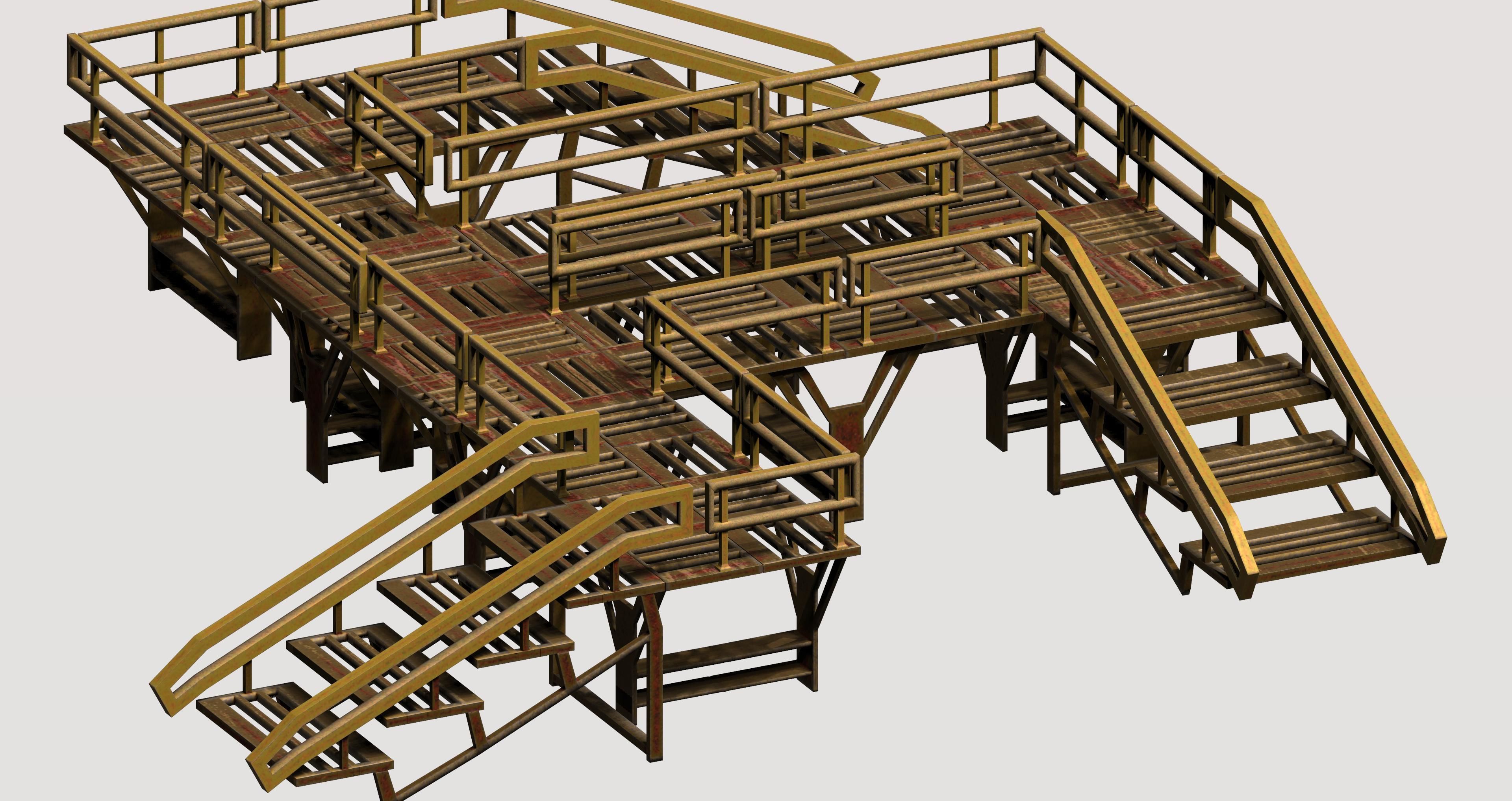 Modular game asset stair platform Low-poly 3D model_6