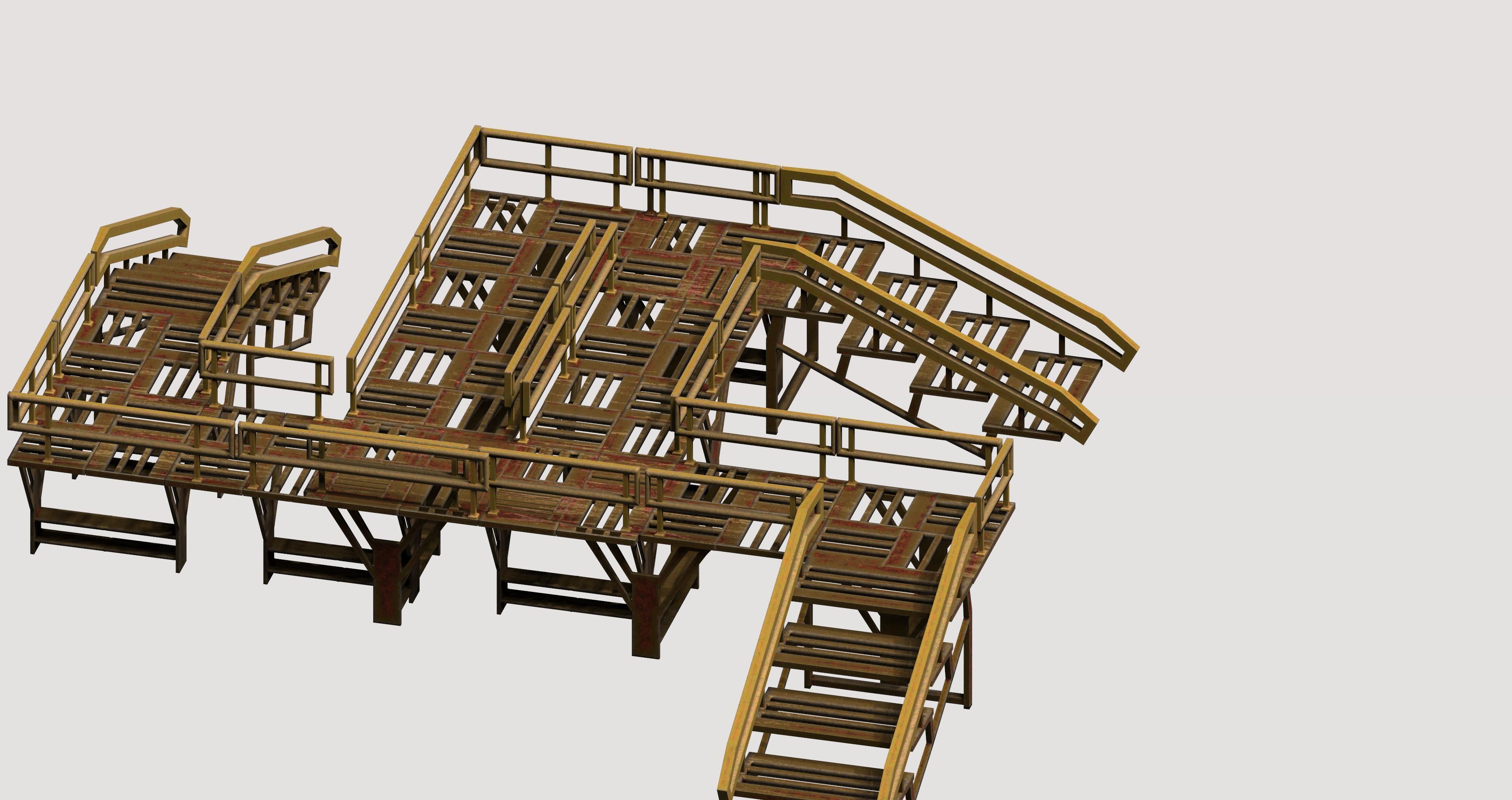 Modular game asset stair platform Low-poly 3D model_5