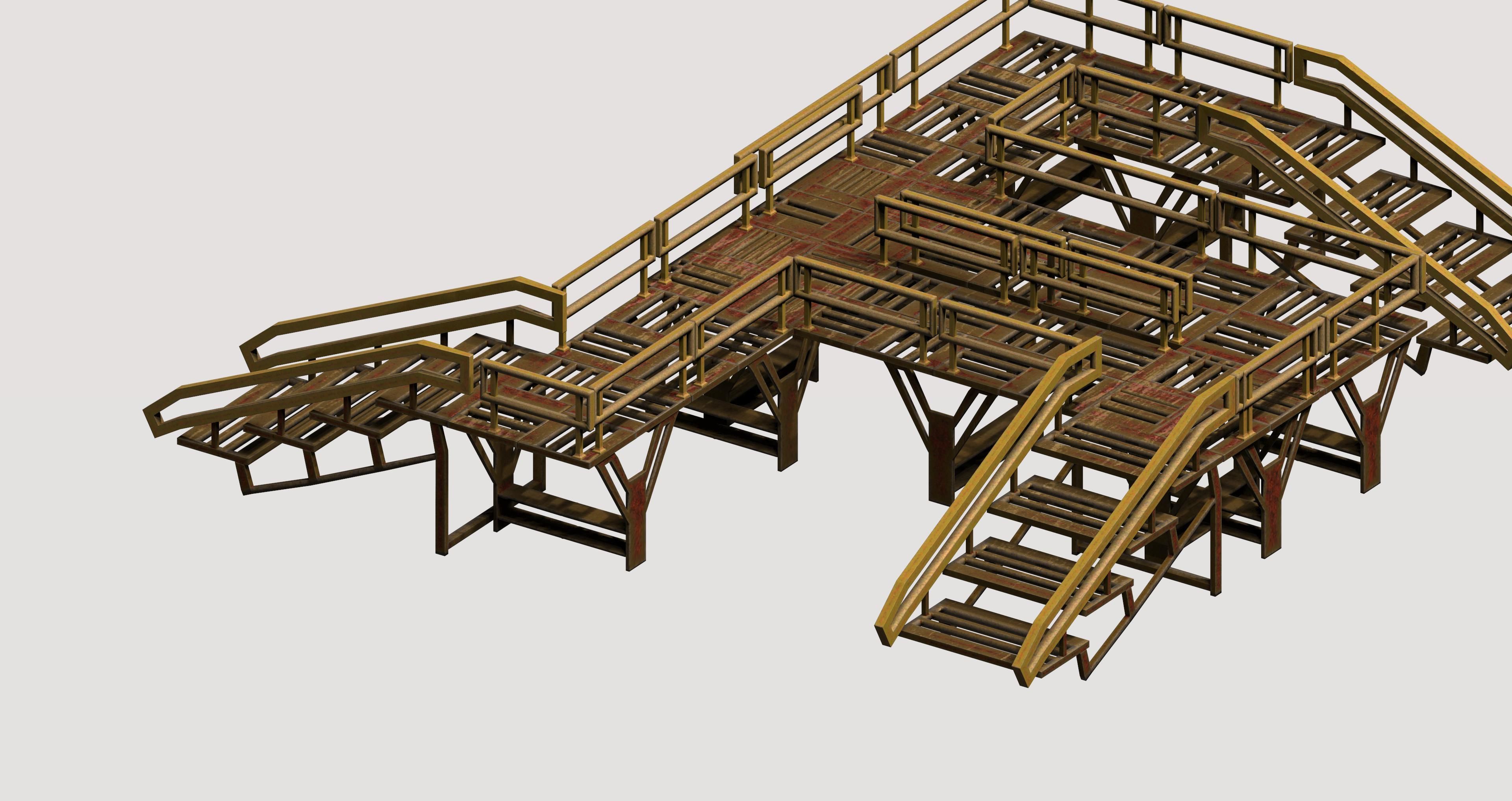Modular game asset stair platform Low-poly 3D model_1